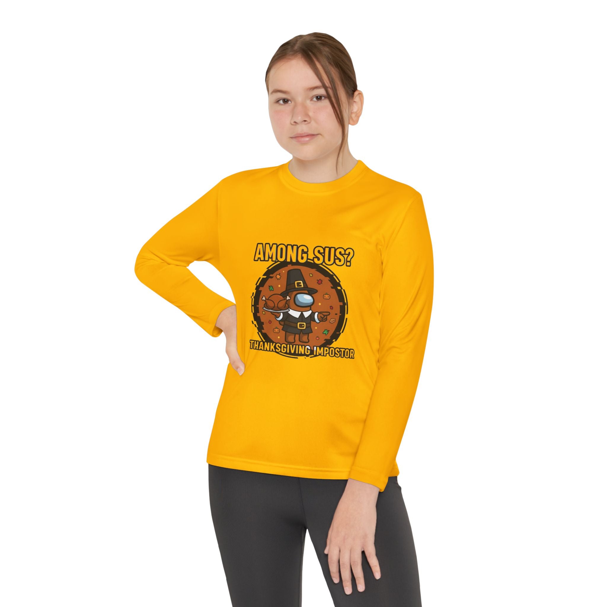 Among Sus? Thanksgiving Impostor Youth Tee, Fun Youth T-Shirt, Gamer Apparel for Kids, Long Sleeve Graphic Tee, Funny Thanksgiving Gift