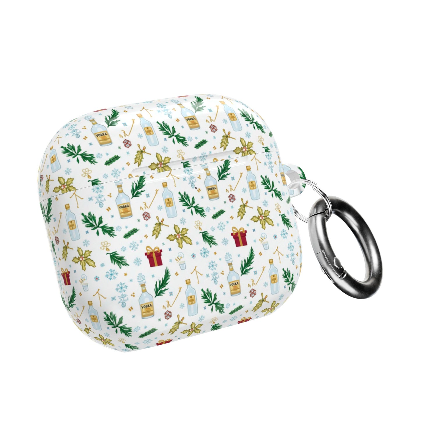 Alcohol Holiday Pattern AirPod Case – Festive Gifts, Holly & Ornaments Design (free shipping)