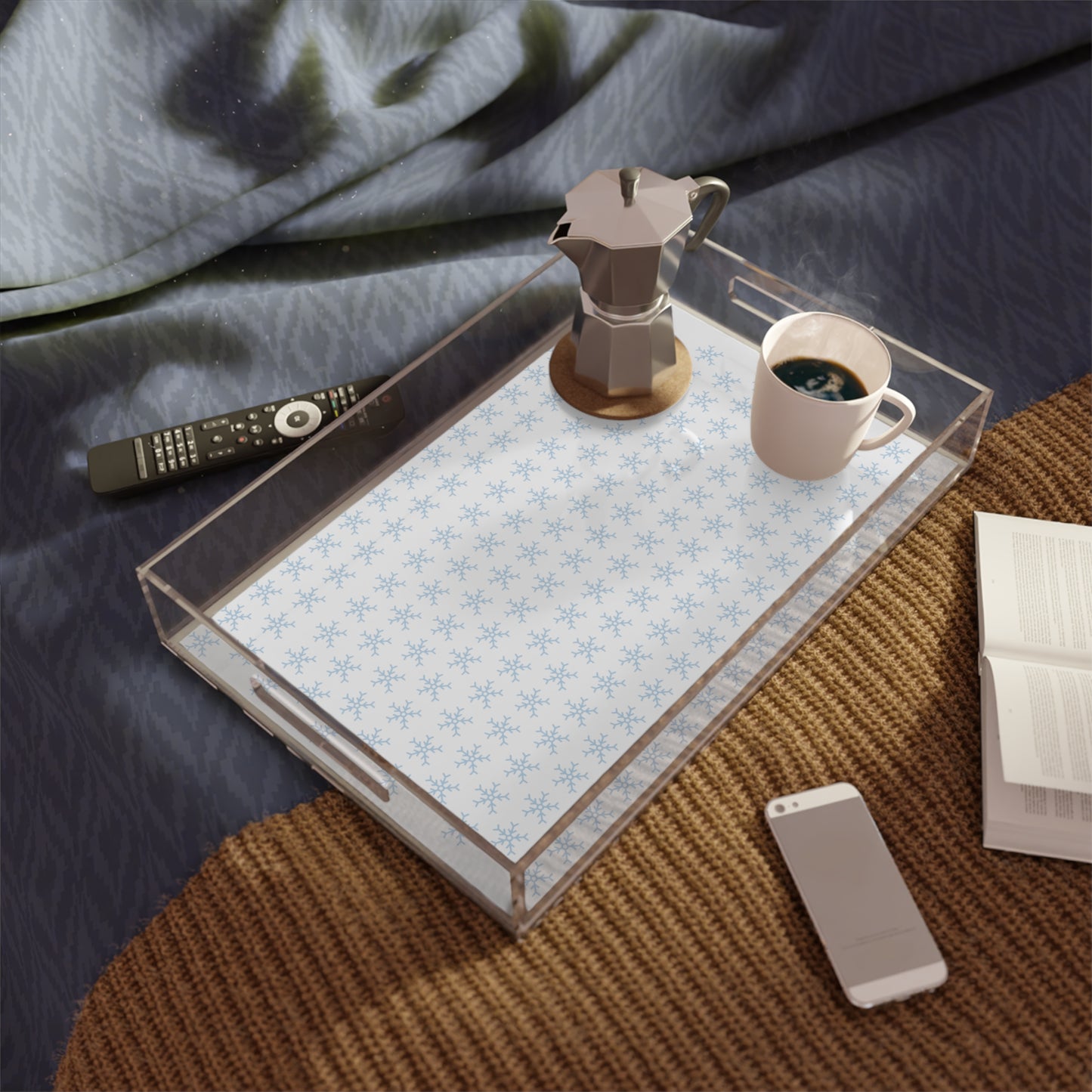 Elegant Acrylic Serving Tray with Snowflakes Pattern