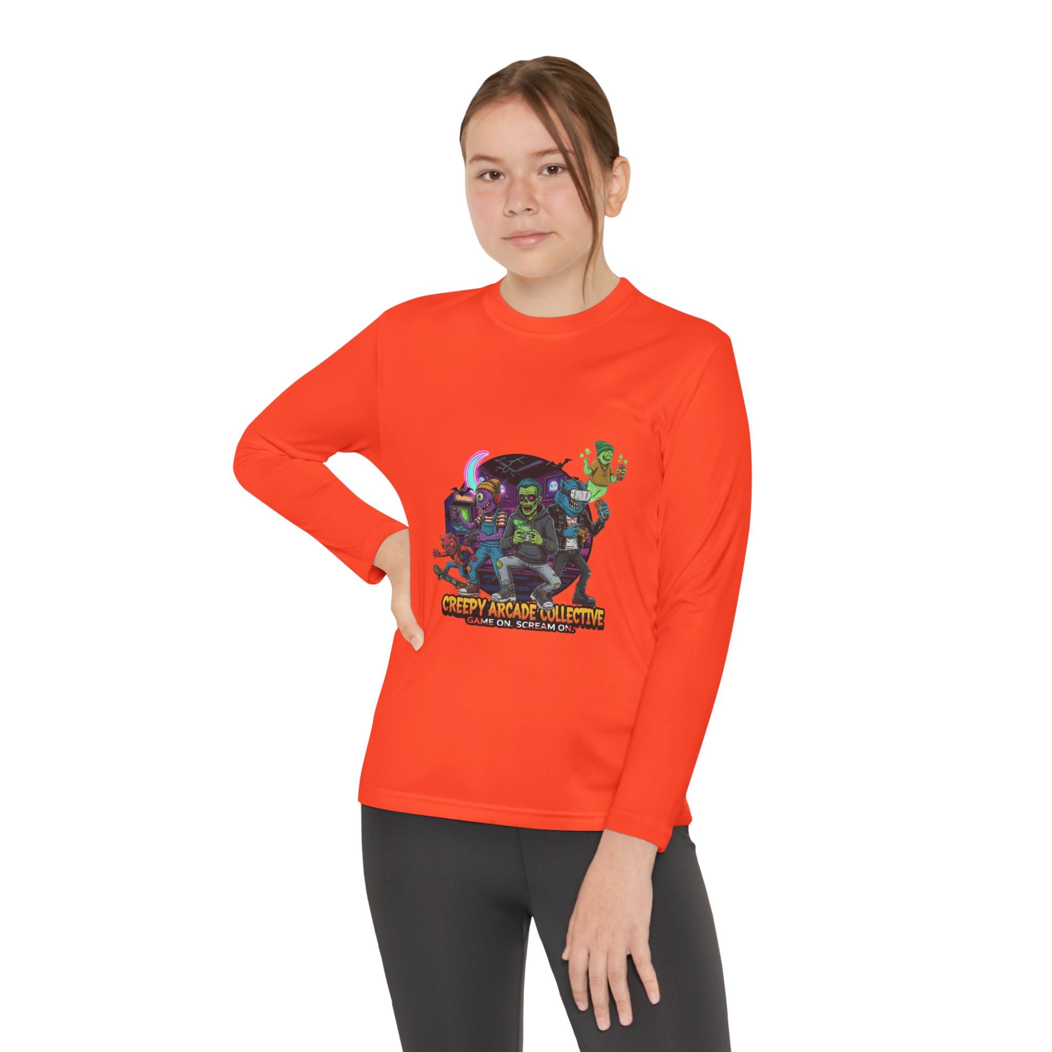 Creepy Arcade Collecting Youth Long Sleeve Tee, Kids Gamer Shirt, Halloween Costume, Teen Casual Wear, Fantasy T-Shirt