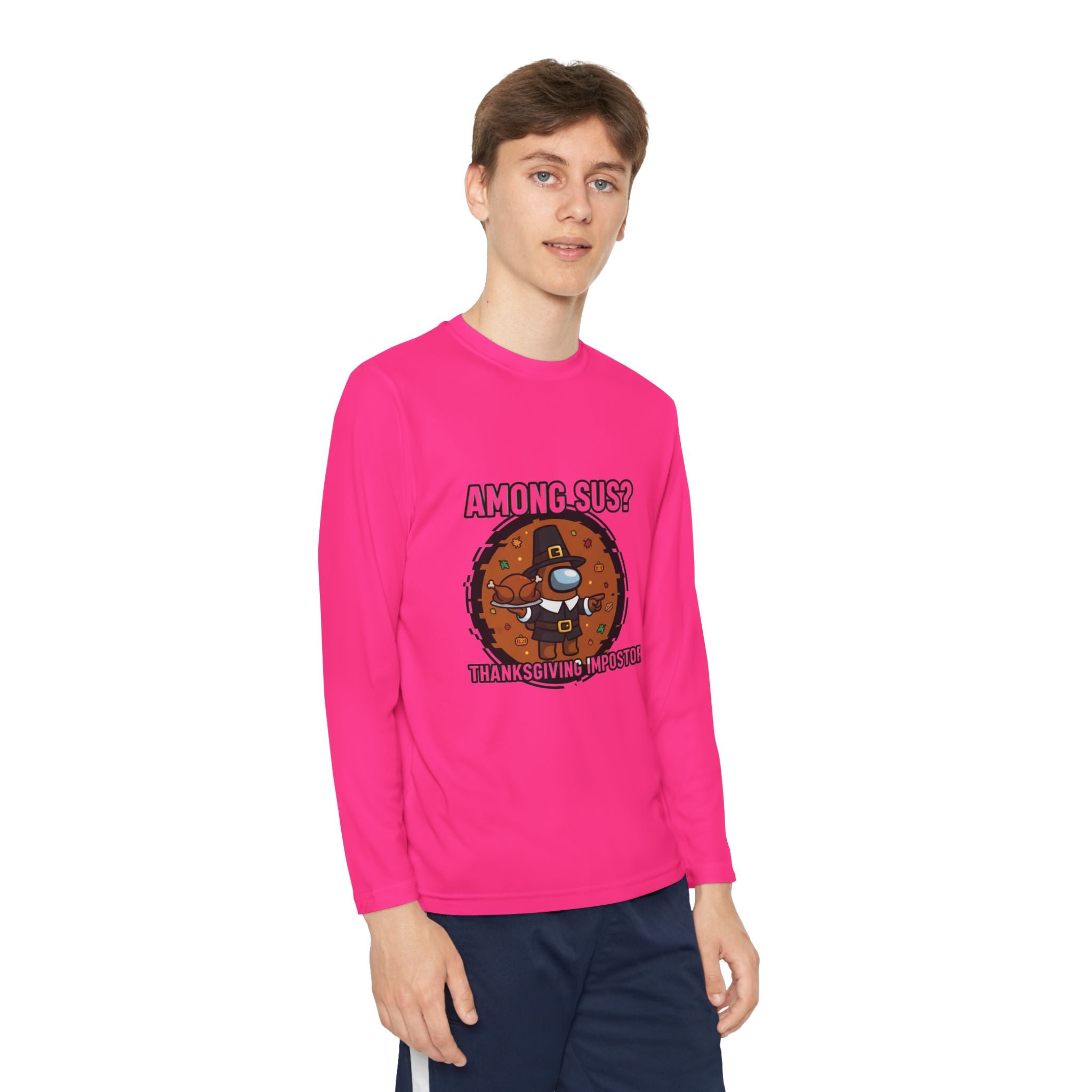 Among Sus? Thanksgiving Impostor Youth Tee, Fun Youth T-Shirt, Gamer Apparel for Kids, Long Sleeve Graphic Tee, Funny Thanksgiving Gift