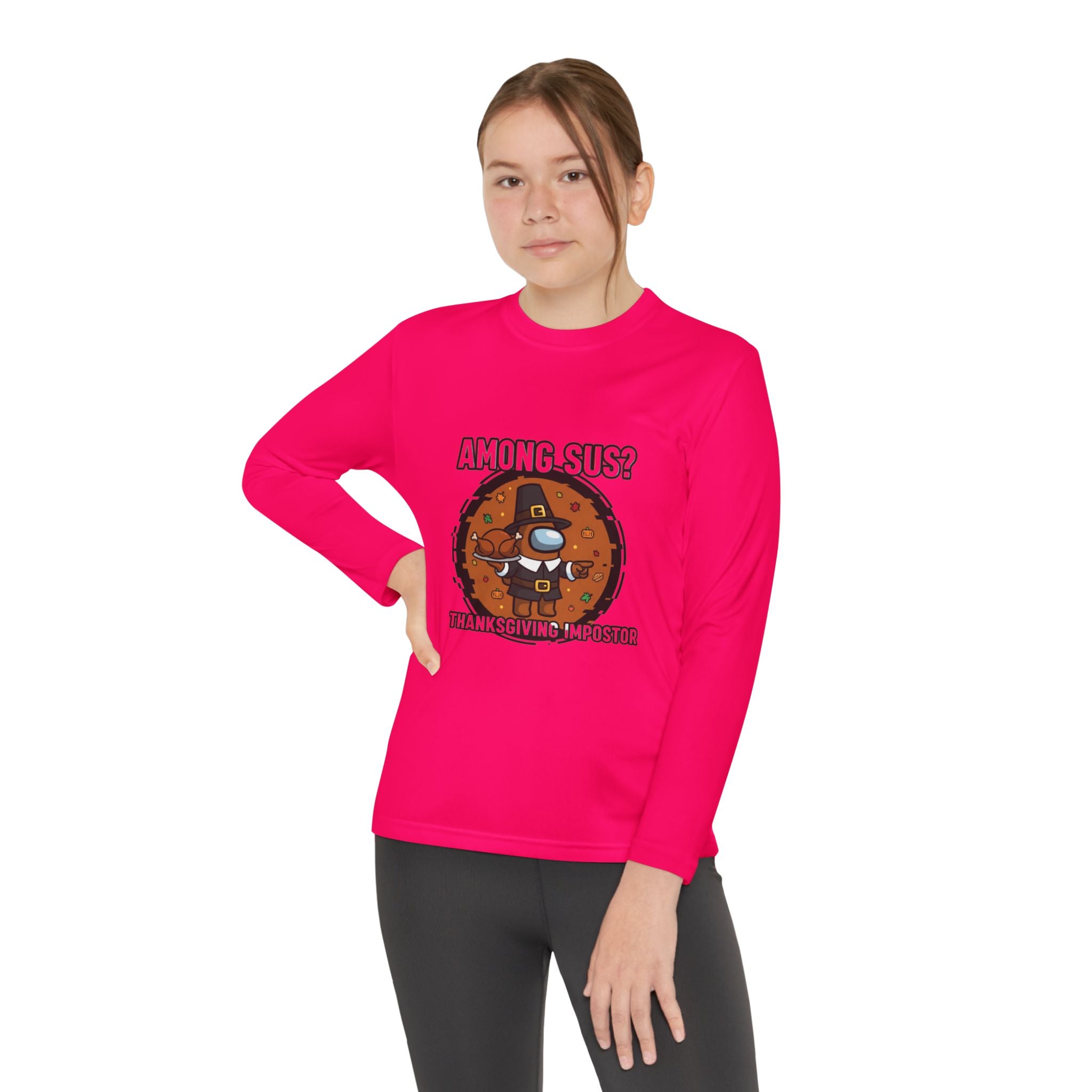 Among Sus? Thanksgiving Impostor Youth Tee, Fun Youth T-Shirt, Gamer Apparel for Kids, Long Sleeve Graphic Tee, Funny Thanksgiving Gift
