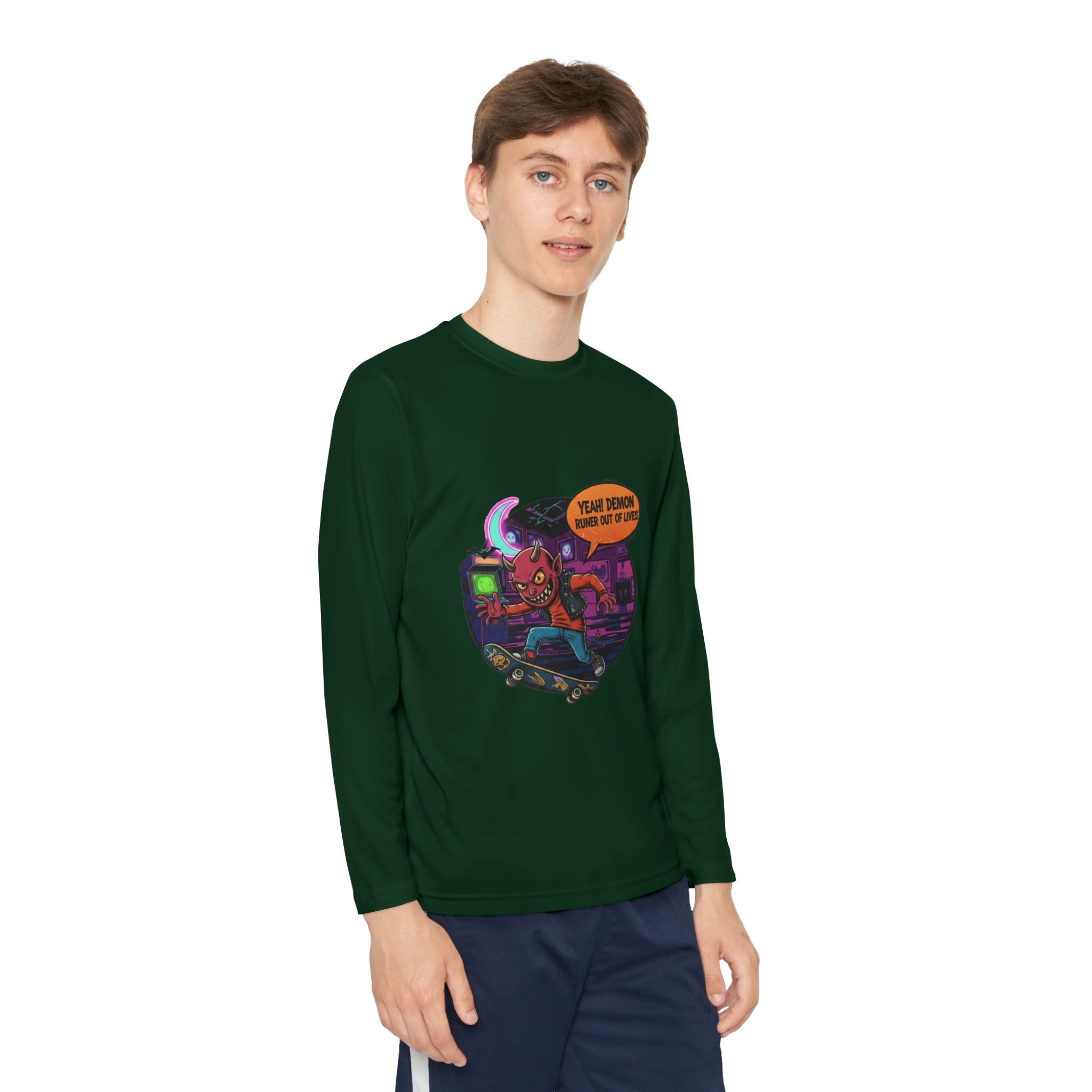 Youth Long Sleeve Graphic Tee, Fun Kids Shirt, Halloween Costume Top, Creative Gift for Boys, Unique Kids Fashion