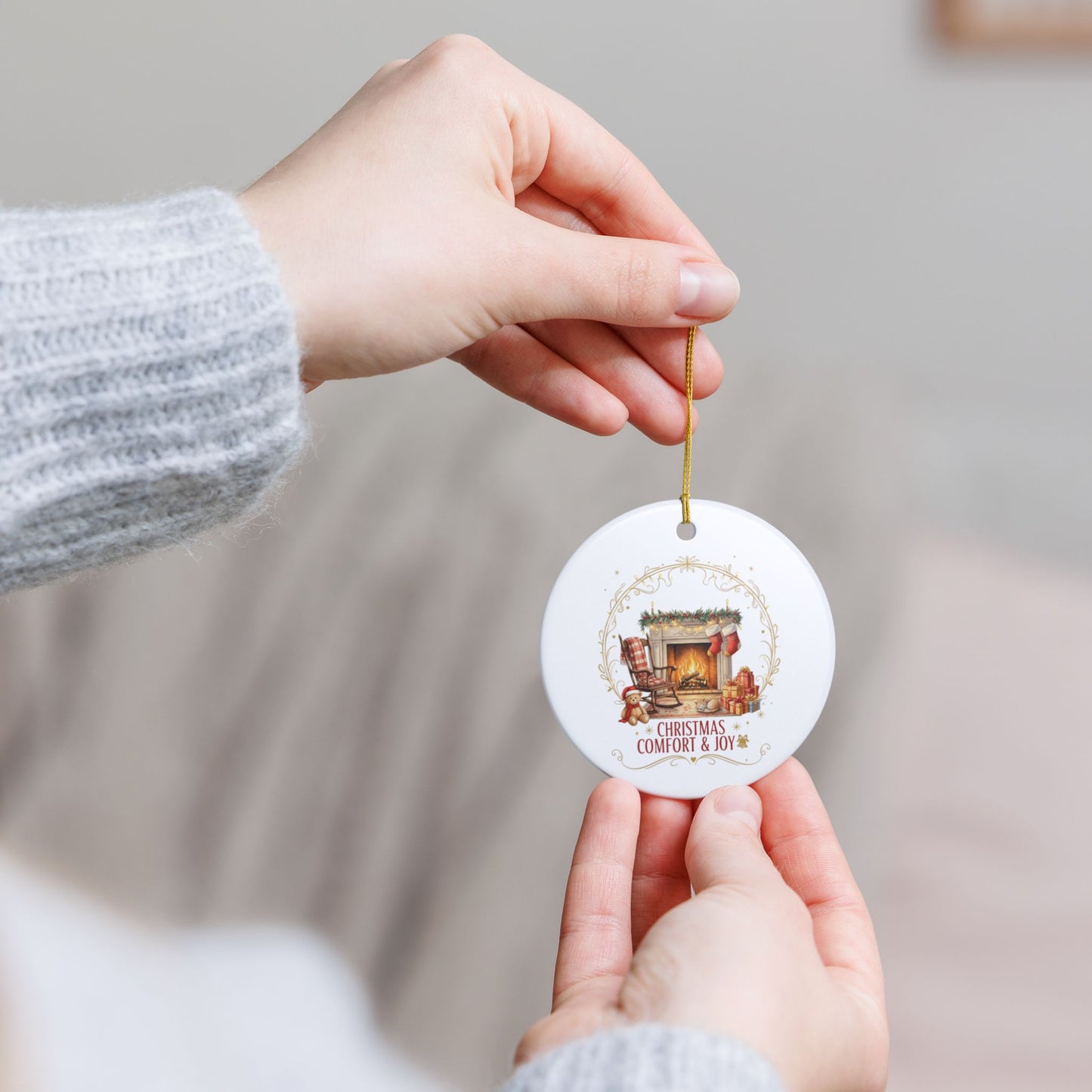 Ceramic Ornament — "Christmas Comfort & Joy" Fireplace Holiday Decoration