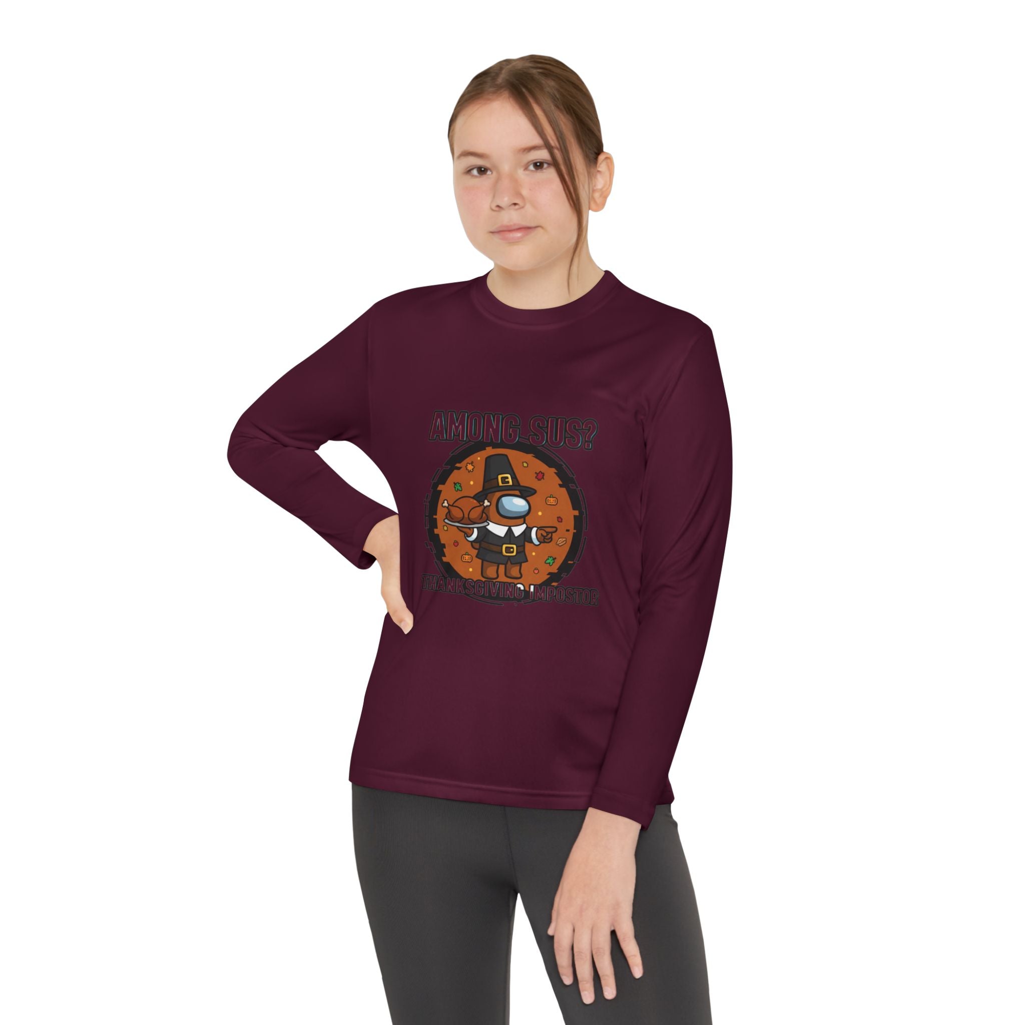 Among Sus? Thanksgiving Impostor Youth Tee, Fun Youth T-Shirt, Gamer Apparel for Kids, Long Sleeve Graphic Tee, Funny Thanksgiving Gift