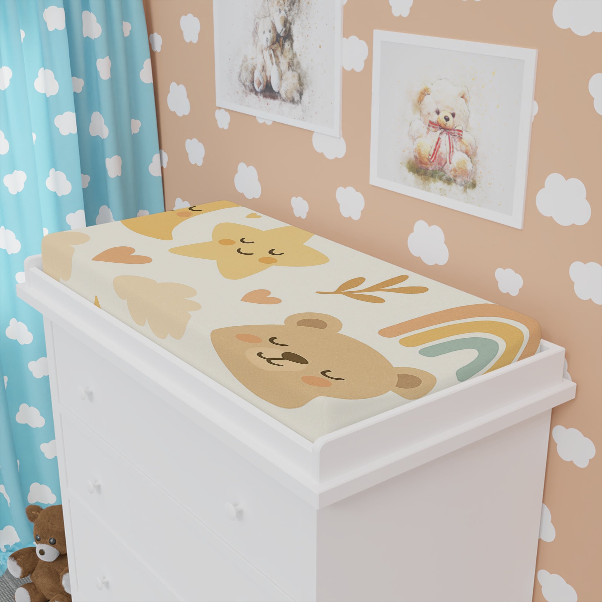 Whimsical Baby Changing Pad Cover with Cloud and Animal Design