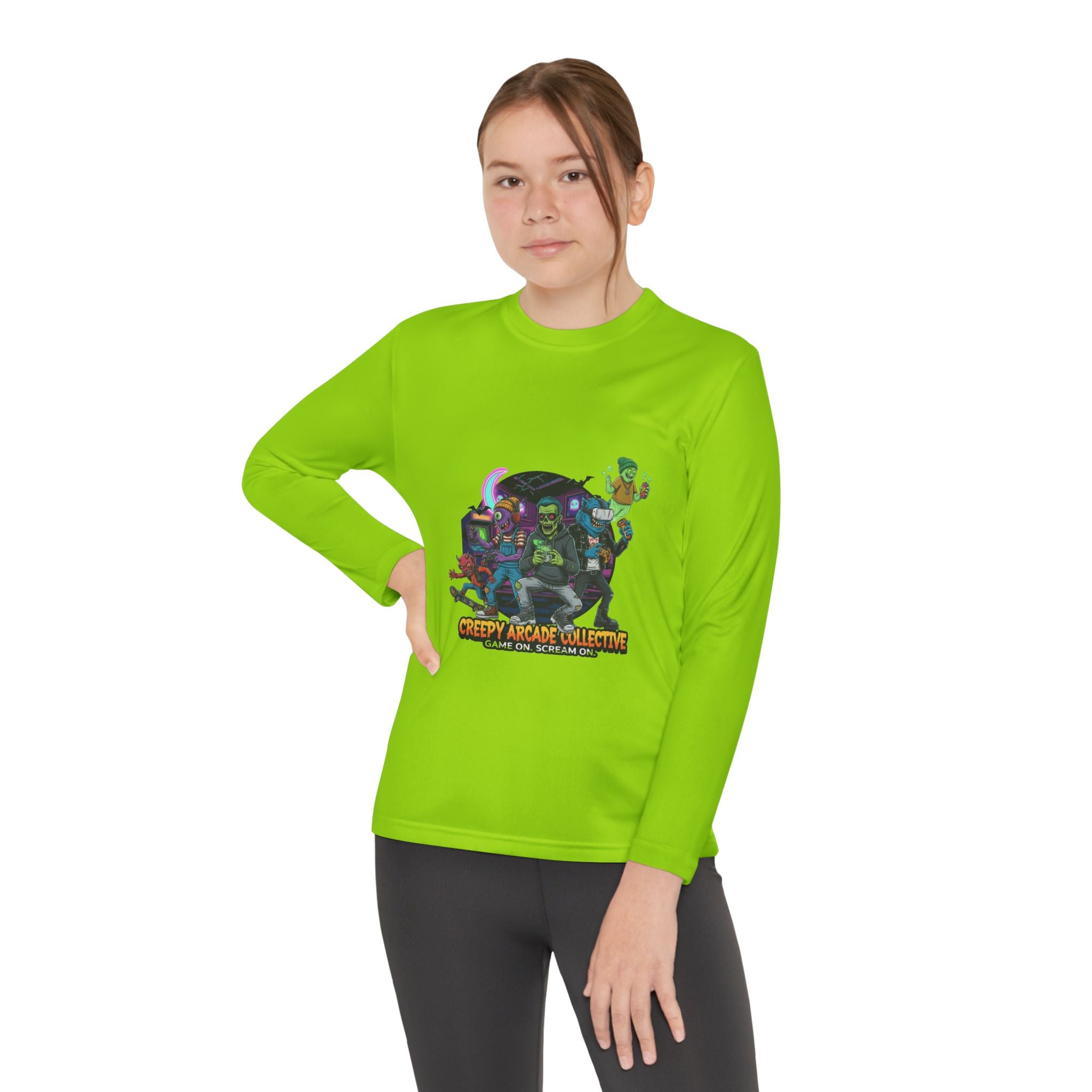 Creepy Arcade Collecting Youth Long Sleeve Tee, Kids Gamer Shirt, Halloween Costume, Teen Casual Wear, Fantasy T-Shirt