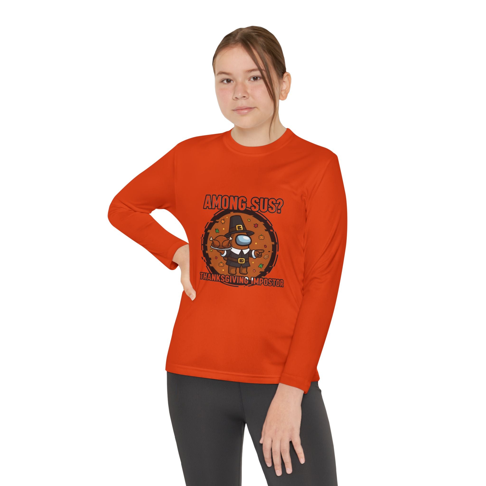 Among Sus? Thanksgiving Impostor Youth Tee, Fun Youth T-Shirt, Gamer Apparel for Kids, Long Sleeve Graphic Tee, Funny Thanksgiving Gift