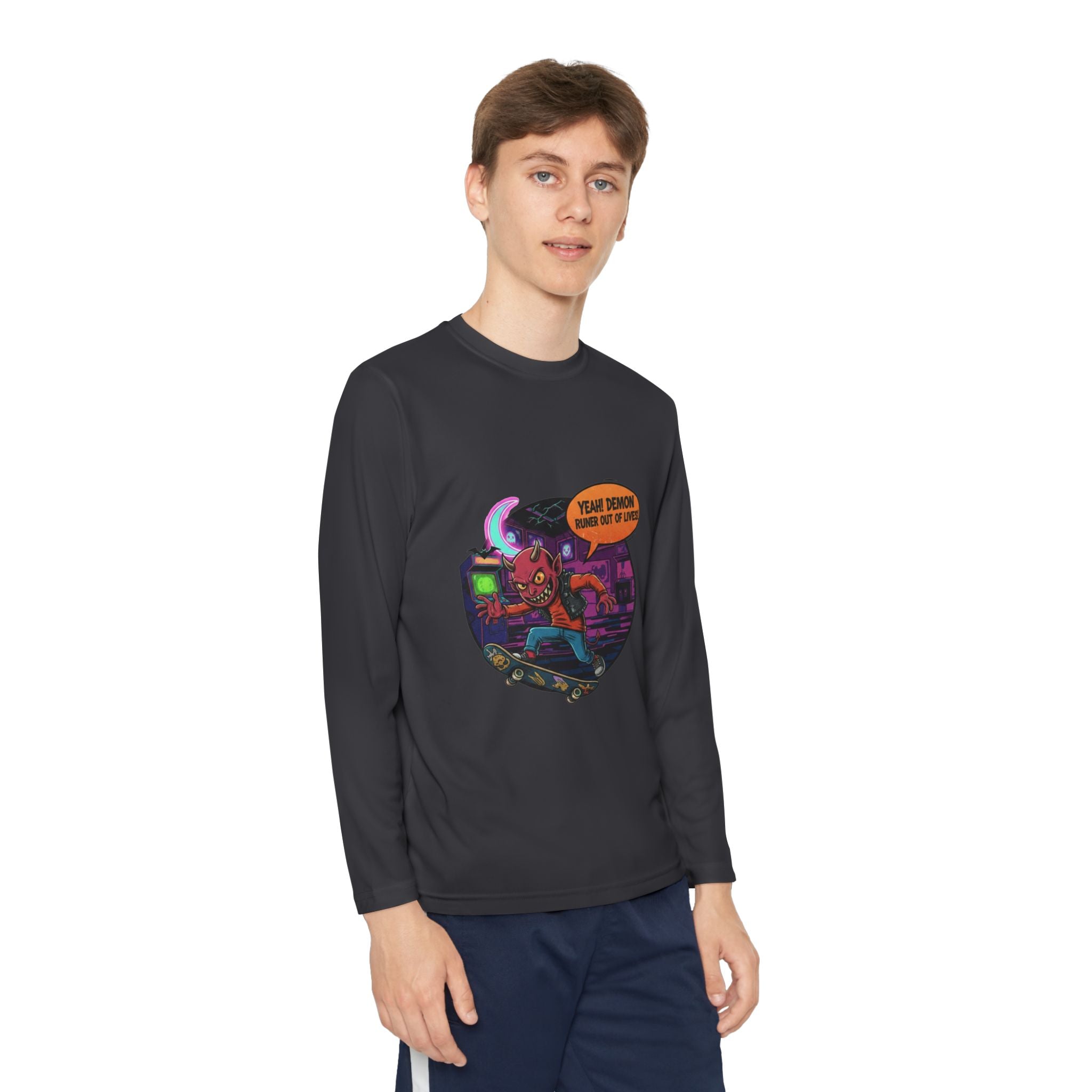 Youth Long Sleeve Graphic Tee, Fun Kids Shirt, Halloween Costume Top, Creative Gift for Boys, Unique Kids Fashion