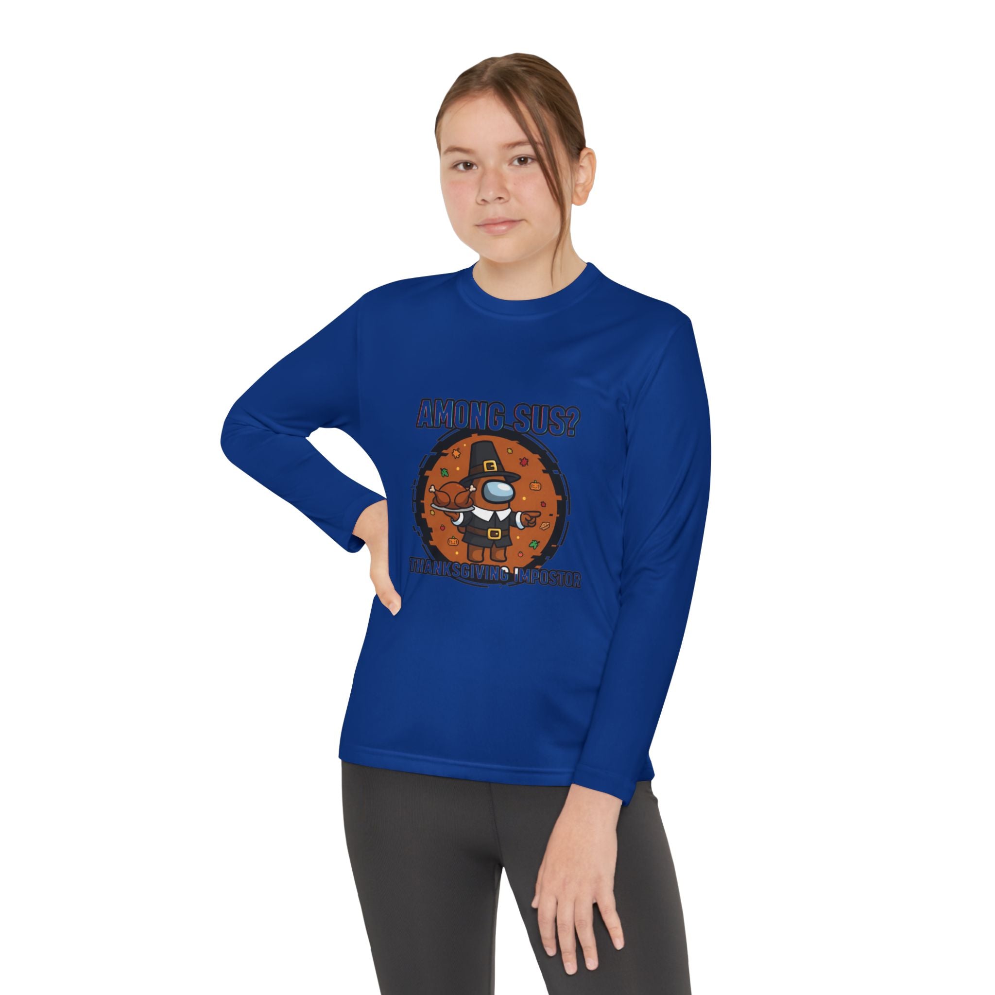 Among Sus? Thanksgiving Impostor Youth Tee, Fun Youth T-Shirt, Gamer Apparel for Kids, Long Sleeve Graphic Tee, Funny Thanksgiving Gift