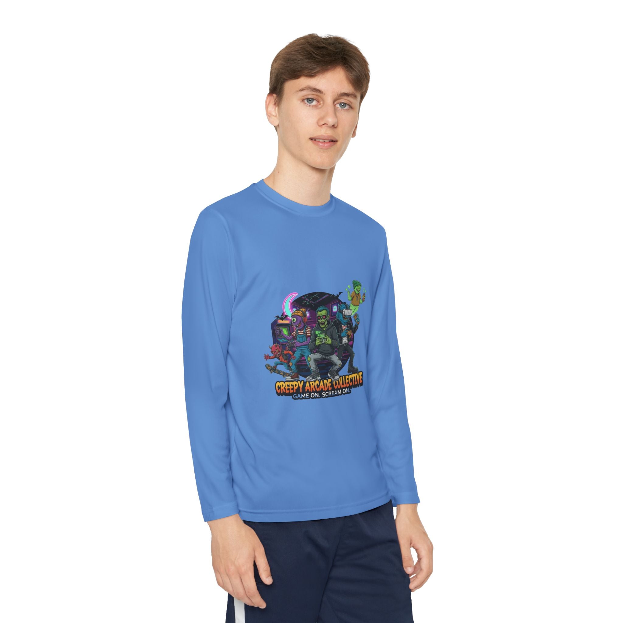 Creepy Arcade Collecting Youth Long Sleeve Tee, Kids Gamer Shirt, Halloween Costume, Teen Casual Wear, Fantasy T-Shirt