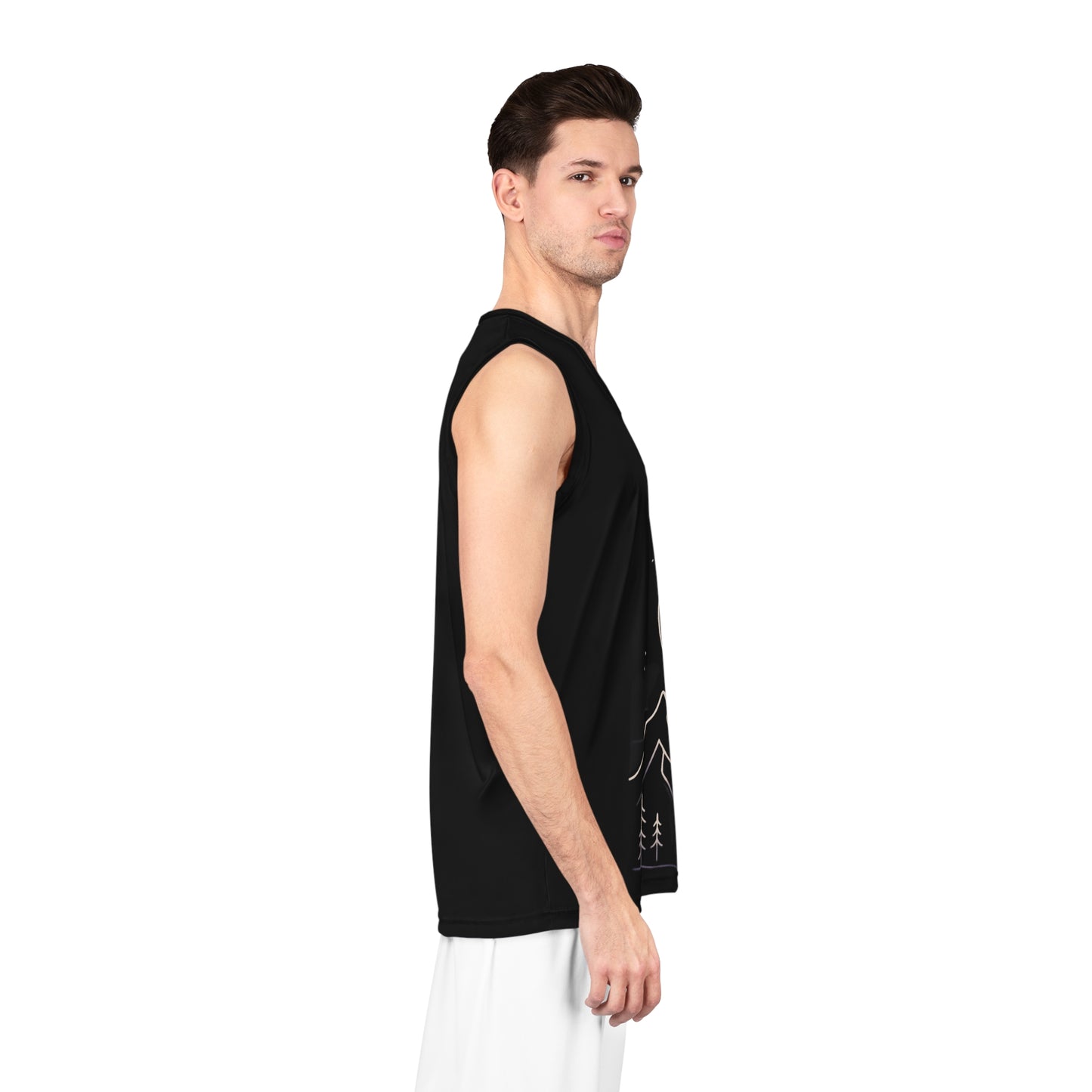 Moonlit Mountain Basketball Jersey — Crescent Moon & Pines AOP