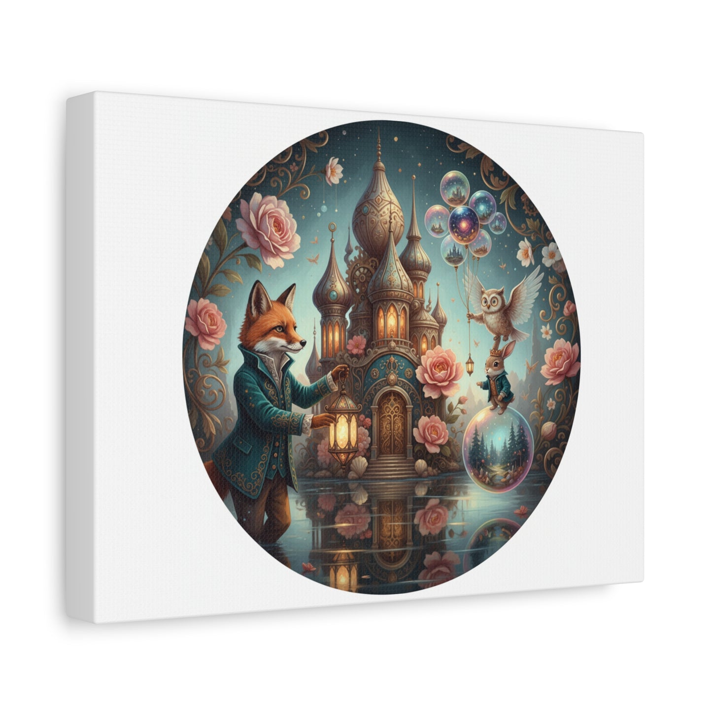Whimsical Fox Castle Canvas — Matte Stretched luxury Wall Art (free shipping)