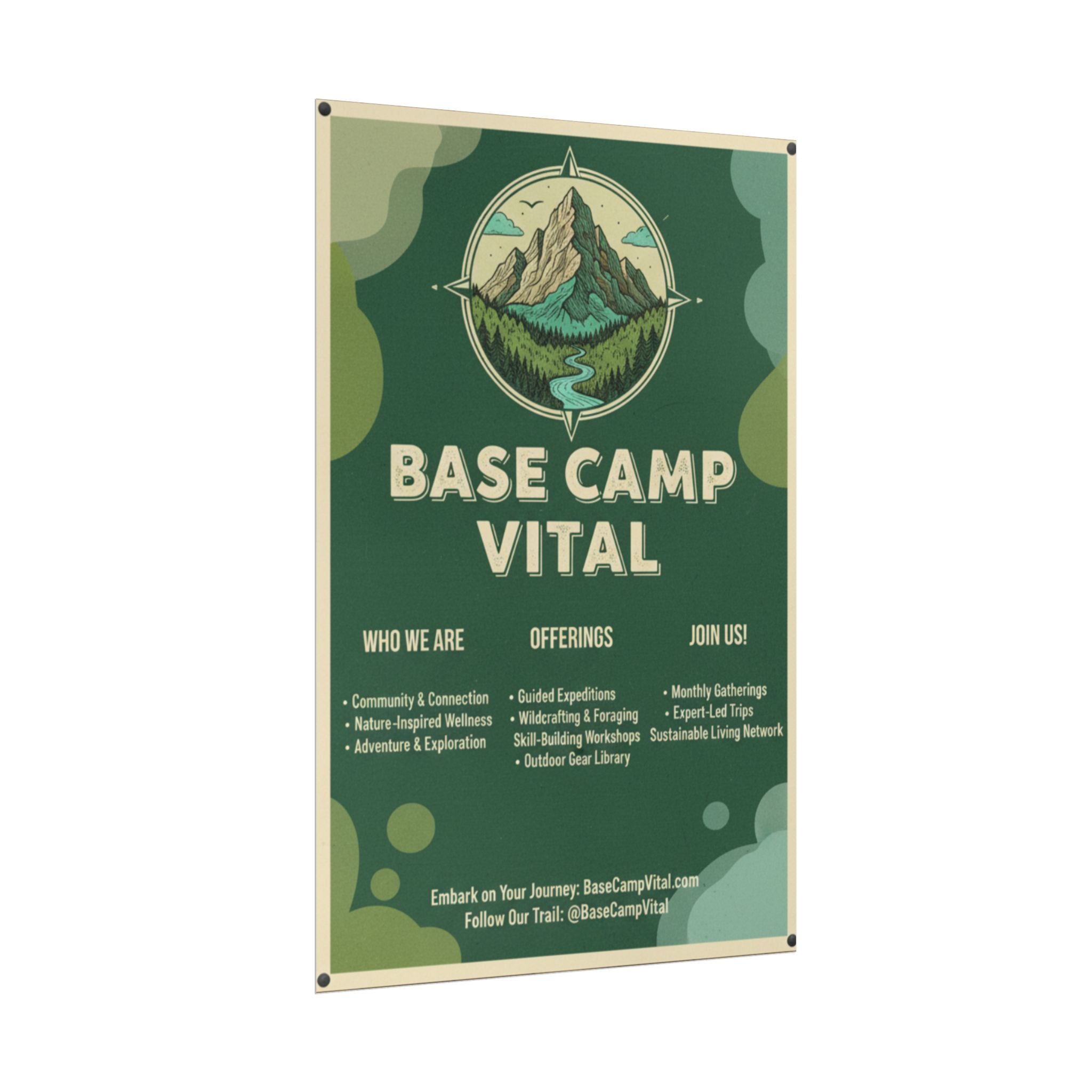 Base Camp Vital Nature-Inspired Rolled Posters for Adventure Lovers, Wall Decor for Outdoor Enthusiasts, Eco-Friendly Art, Mountain Decor, Camp Vibes