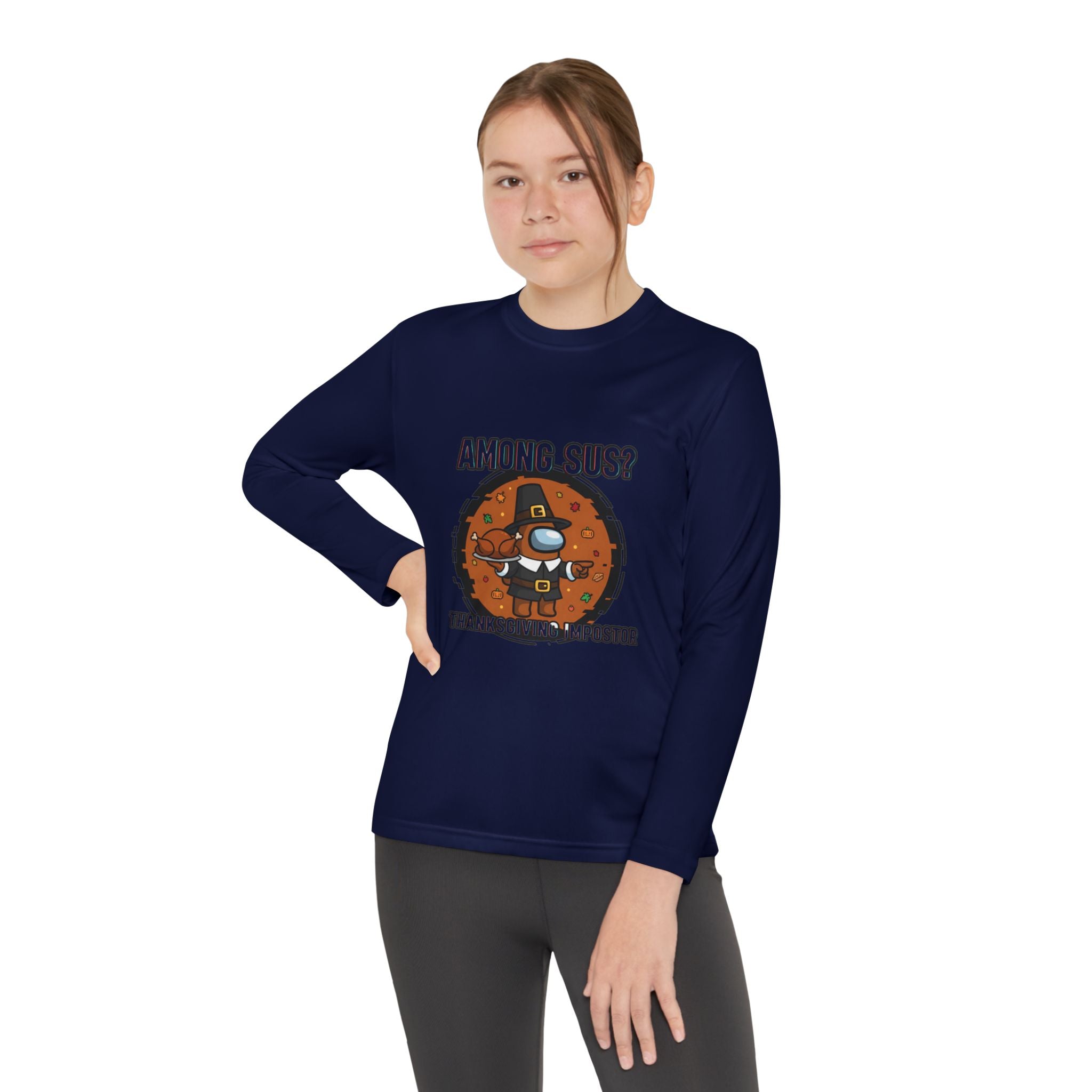 Among Sus? Thanksgiving Impostor Youth Tee, Fun Youth T-Shirt, Gamer Apparel for Kids, Long Sleeve Graphic Tee, Funny Thanksgiving Gift