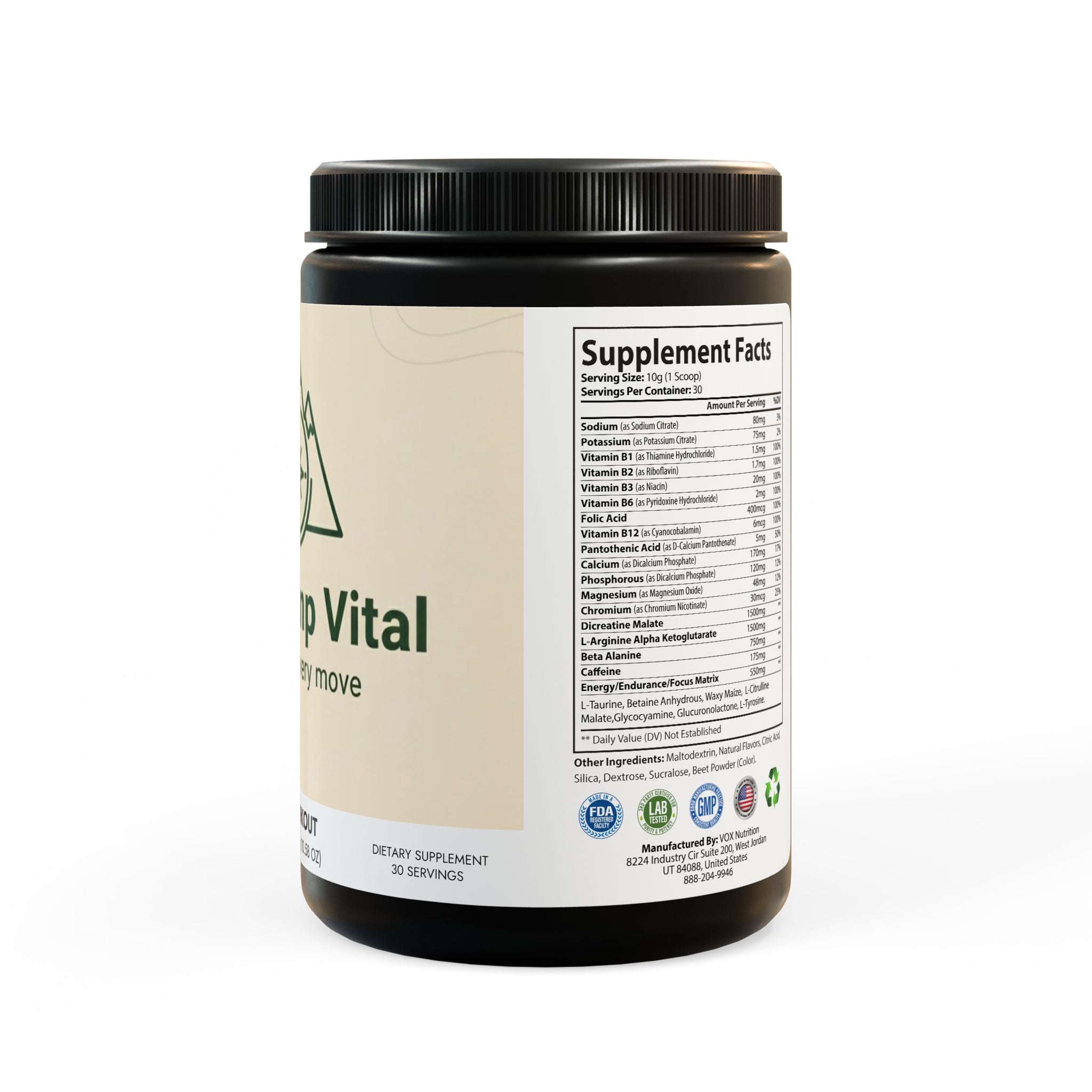 Base Camp Vital Pre-Workout Supplement, Watermelon (300g, 10.58oz)