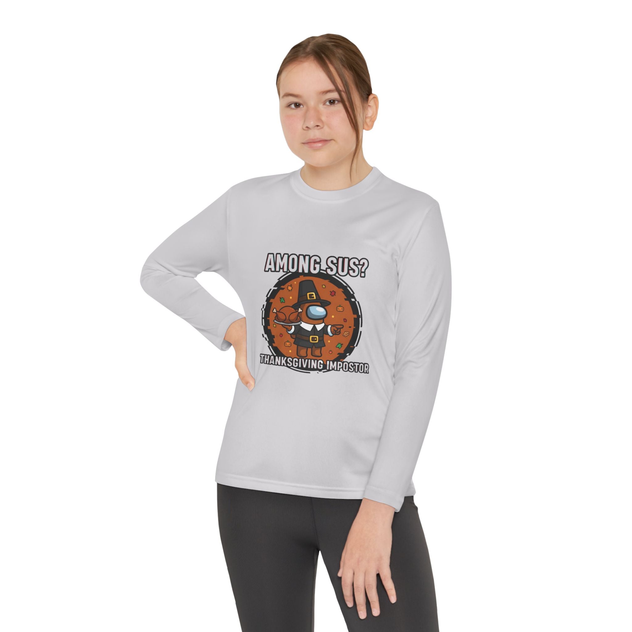 Among Sus? Thanksgiving Impostor Youth Tee, Fun Youth T-Shirt, Gamer Apparel for Kids, Long Sleeve Graphic Tee, Funny Thanksgiving Gift