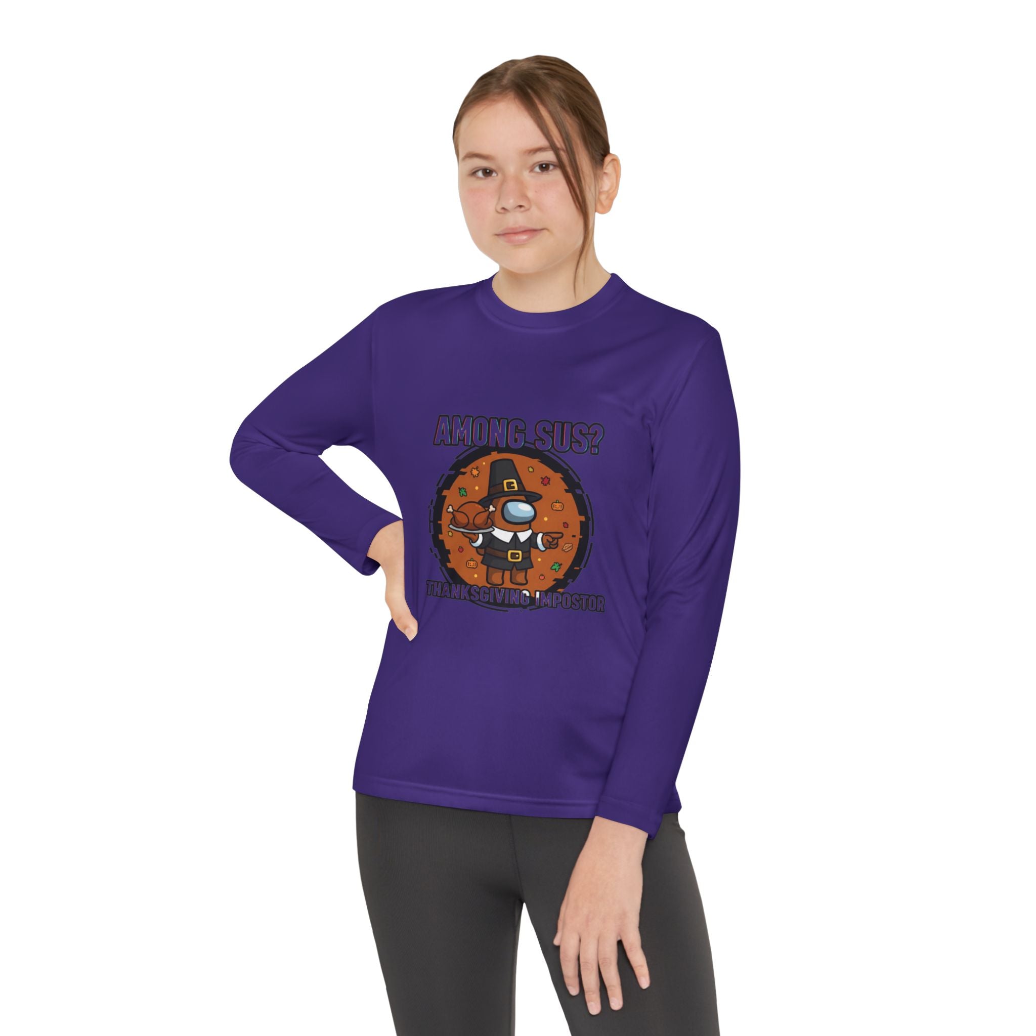 Among Sus? Thanksgiving Impostor Youth Tee, Fun Youth T-Shirt, Gamer Apparel for Kids, Long Sleeve Graphic Tee, Funny Thanksgiving Gift