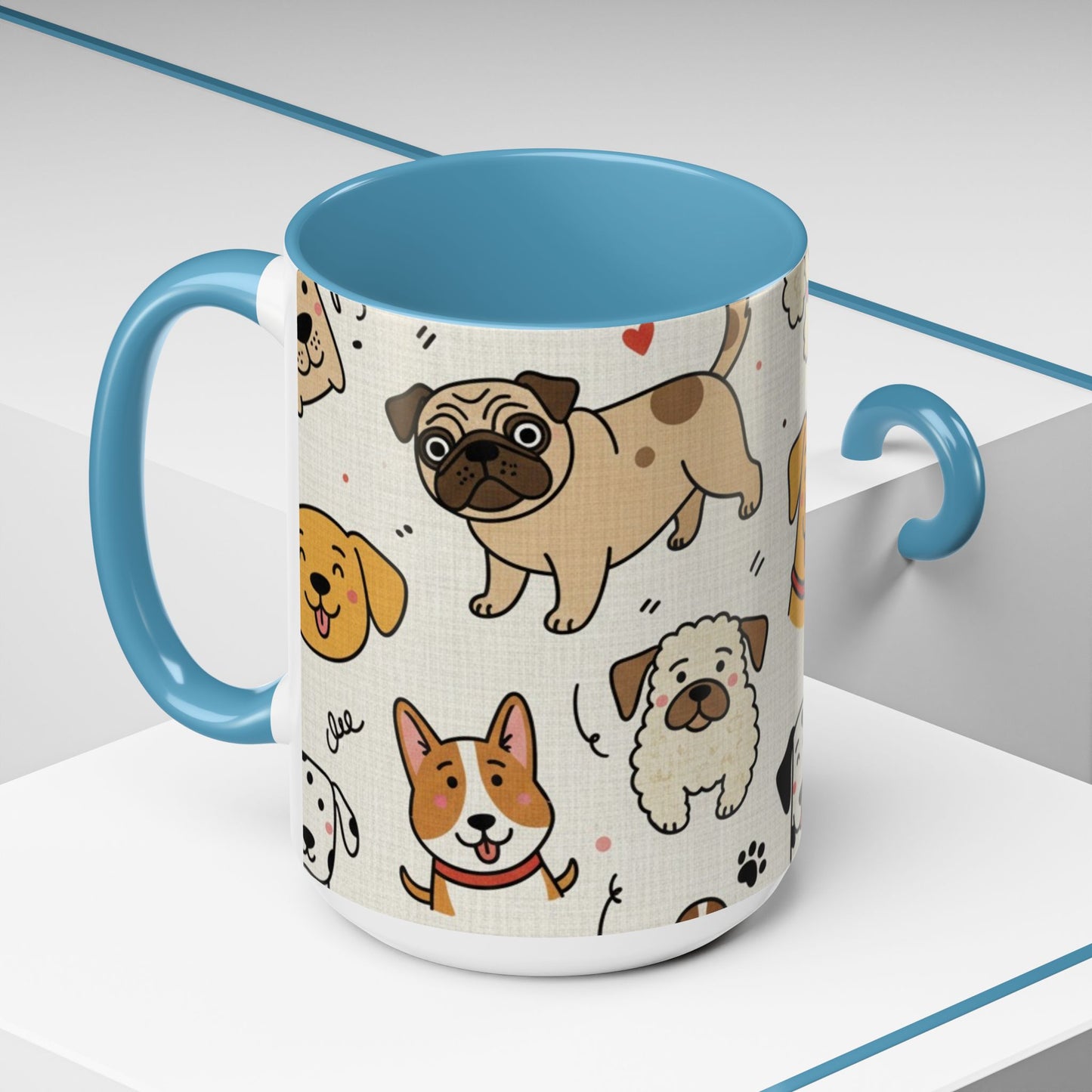 Cute Dog Pattern Accent Coffee Mug – Cute Cartoon Puppies 11/15oz
