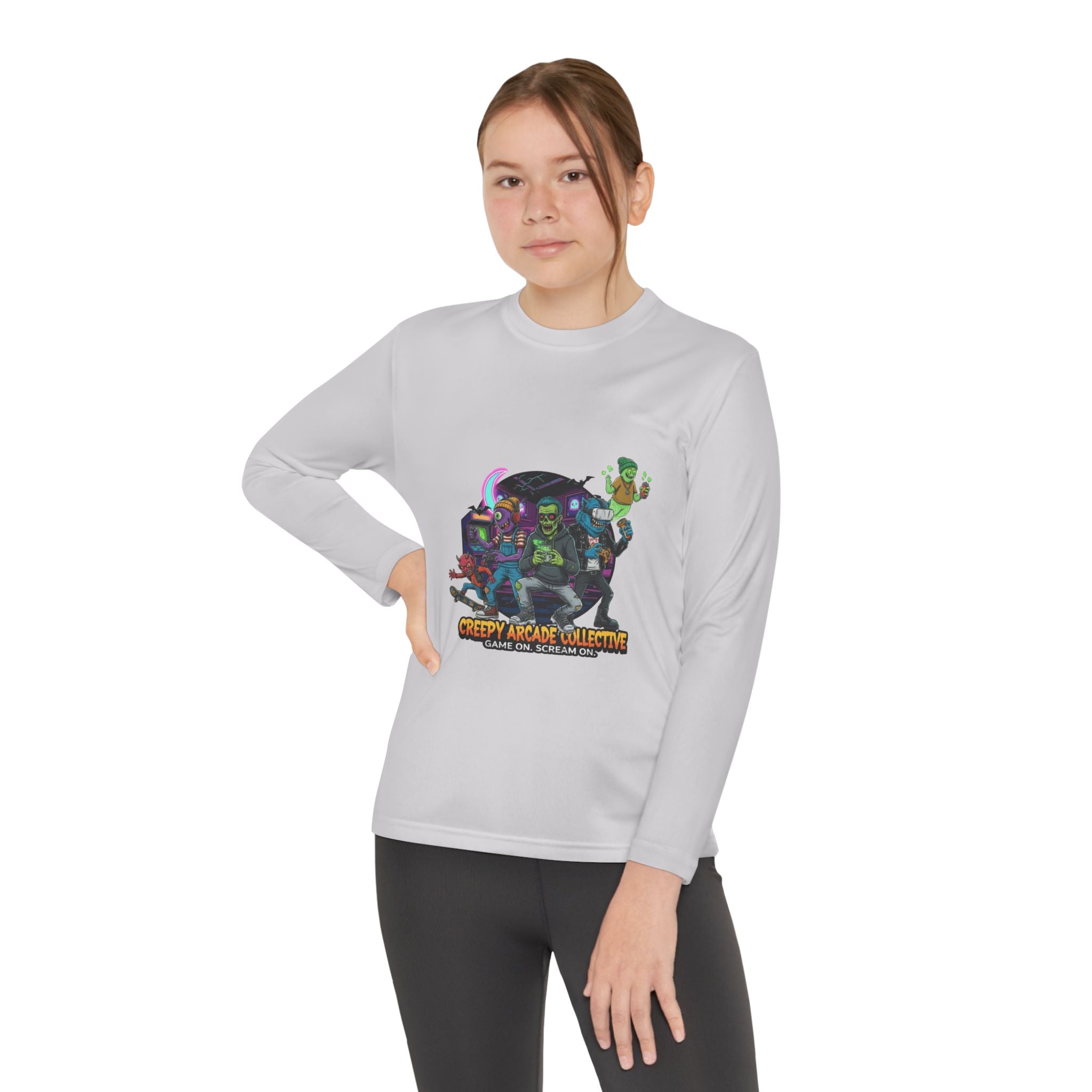 Creepy Arcade Collecting Youth Long Sleeve Tee, Kids Gamer Shirt, Halloween Costume, Teen Casual Wear, Fantasy T-Shirt