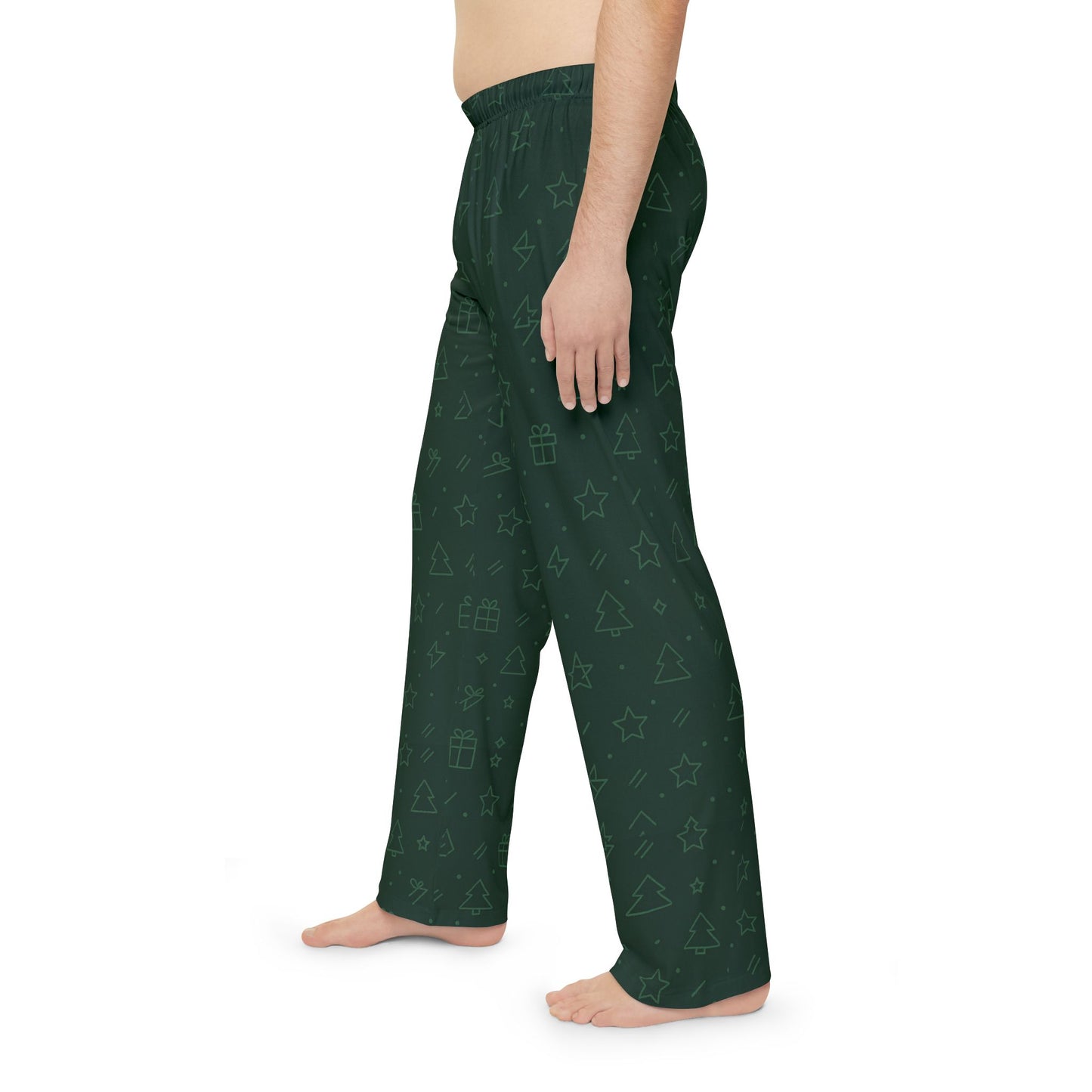 Men's Dark Green Holiday Pajama Pants — Minimal Christmas Icons All-Over Print