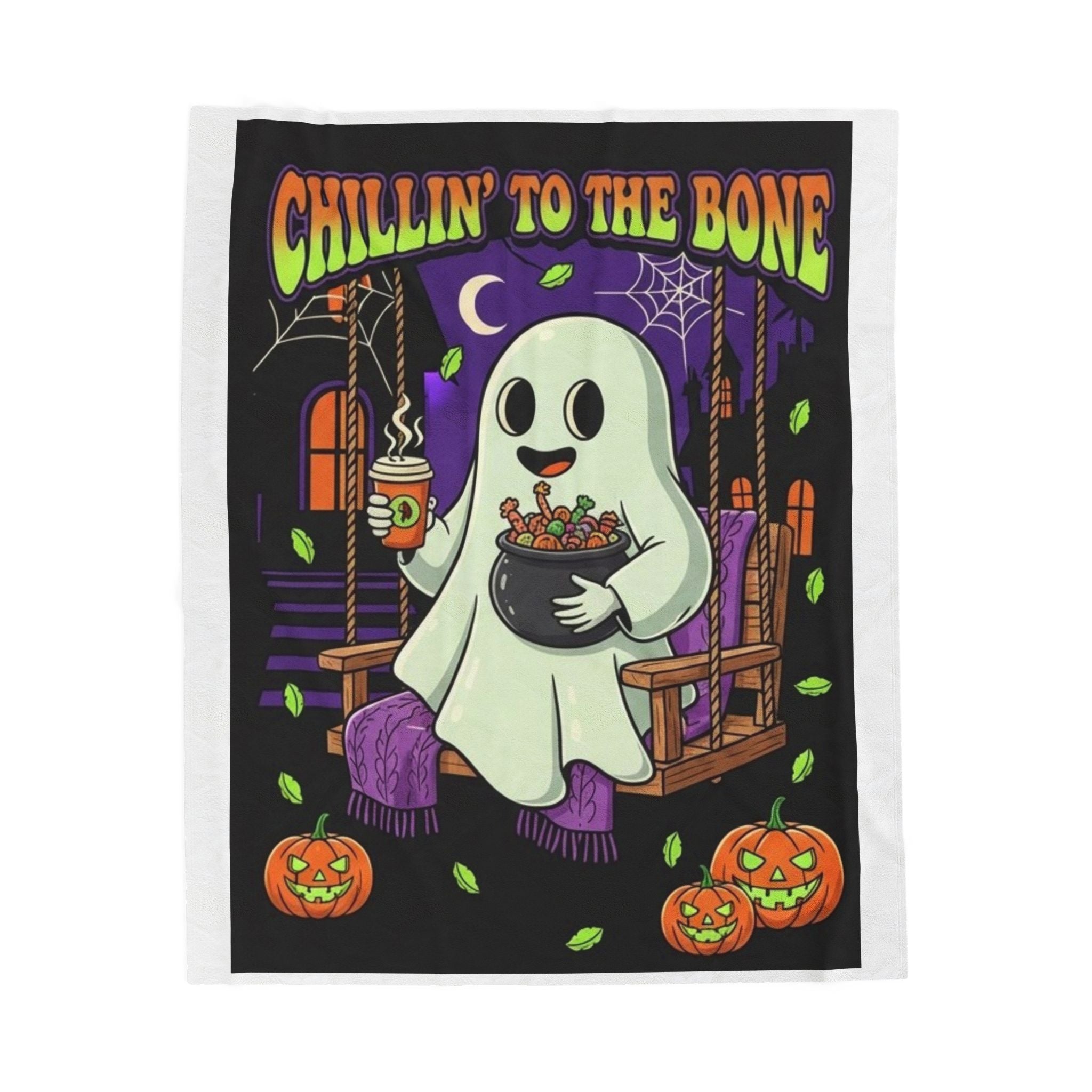 Ghostly Chillin' Plush Blanket, Cozy Halloween Decor, Soft Throw for Fall, Spooky Gift for Kids, Pumpkin Season Blanket