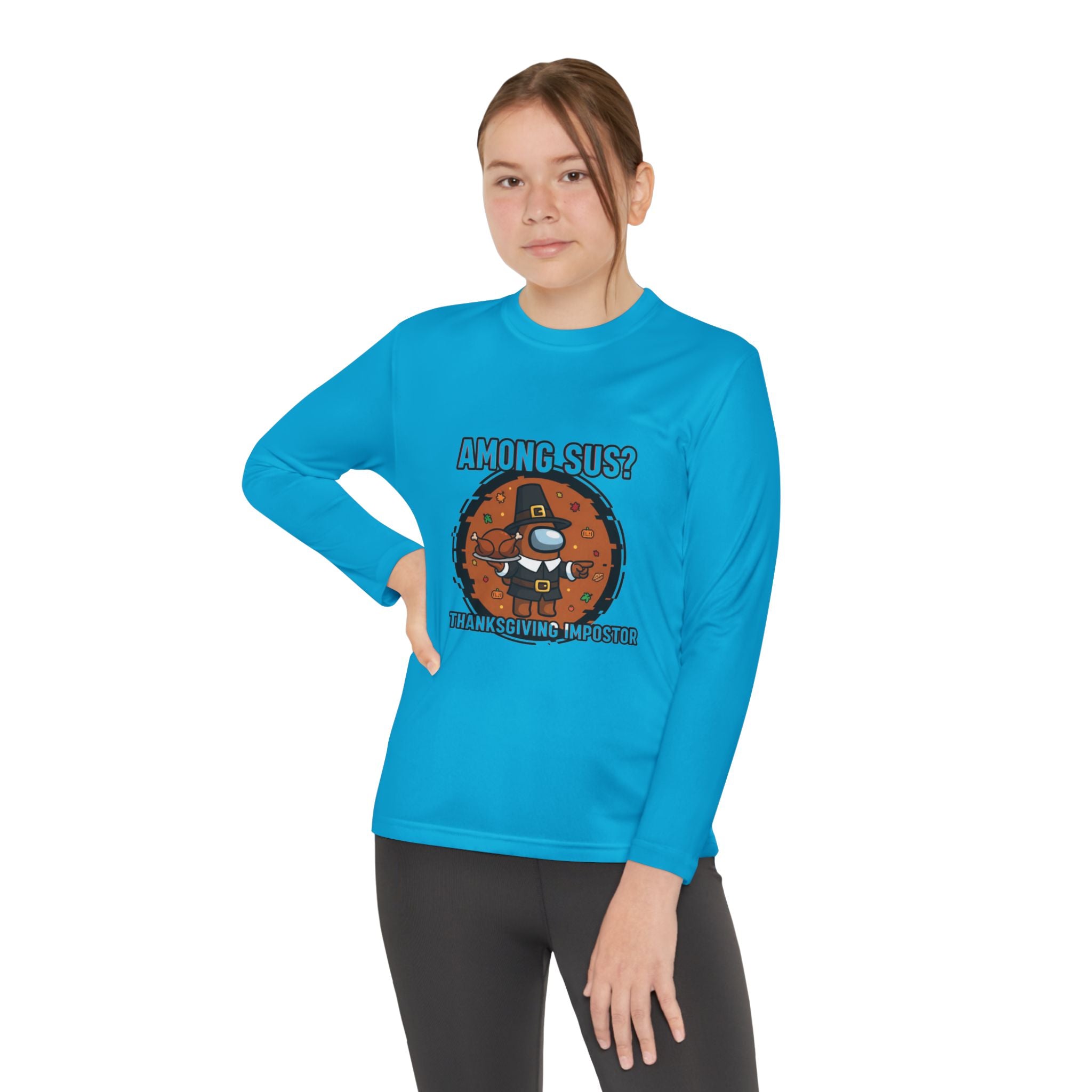 Among Sus? Thanksgiving Impostor Youth Tee, Fun Youth T-Shirt, Gamer Apparel for Kids, Long Sleeve Graphic Tee, Funny Thanksgiving Gift