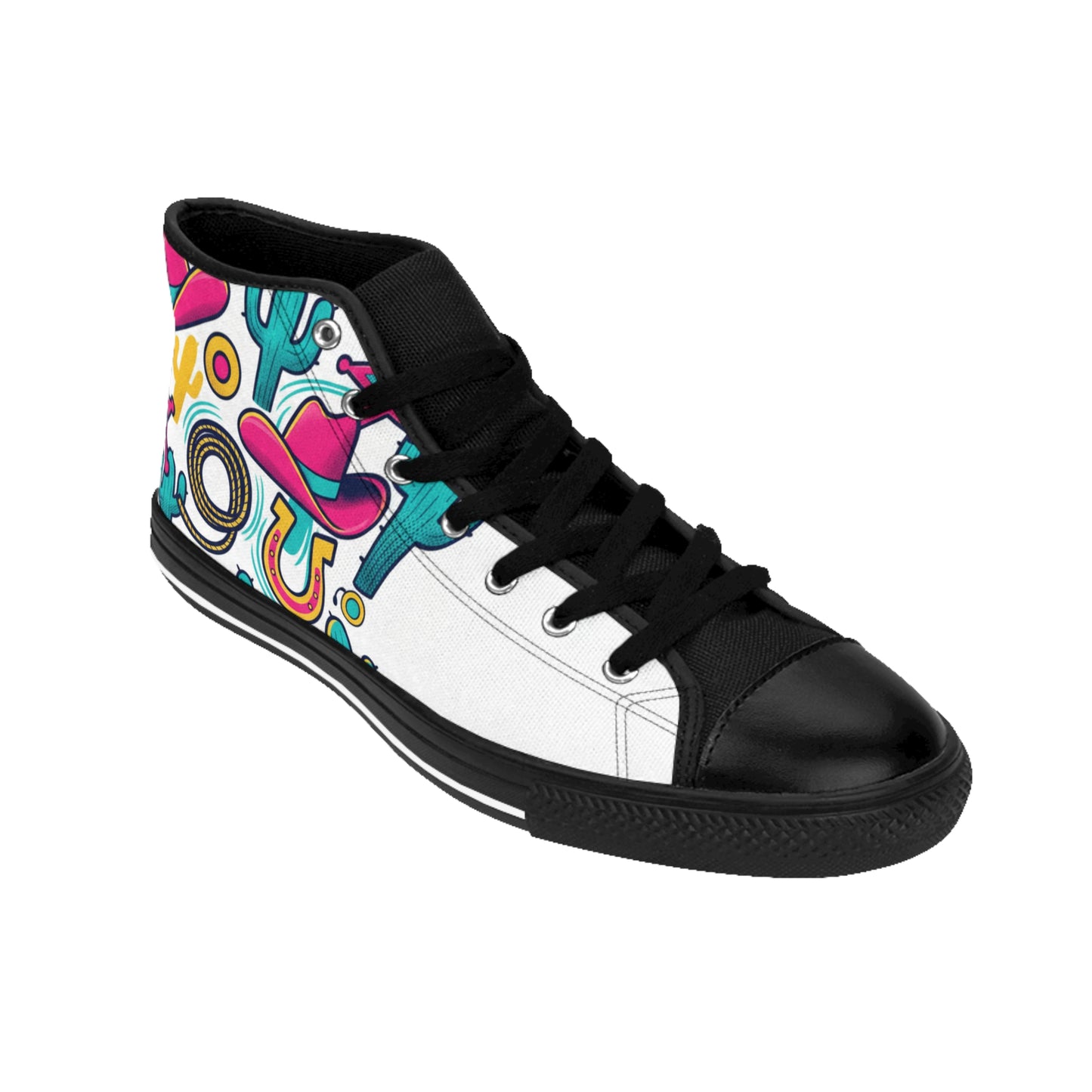 Men's High-Top Sneakers — Colorful Retro Western Pattern (Cowboy Hat, Cactus, Horseshoe) (free shipping)