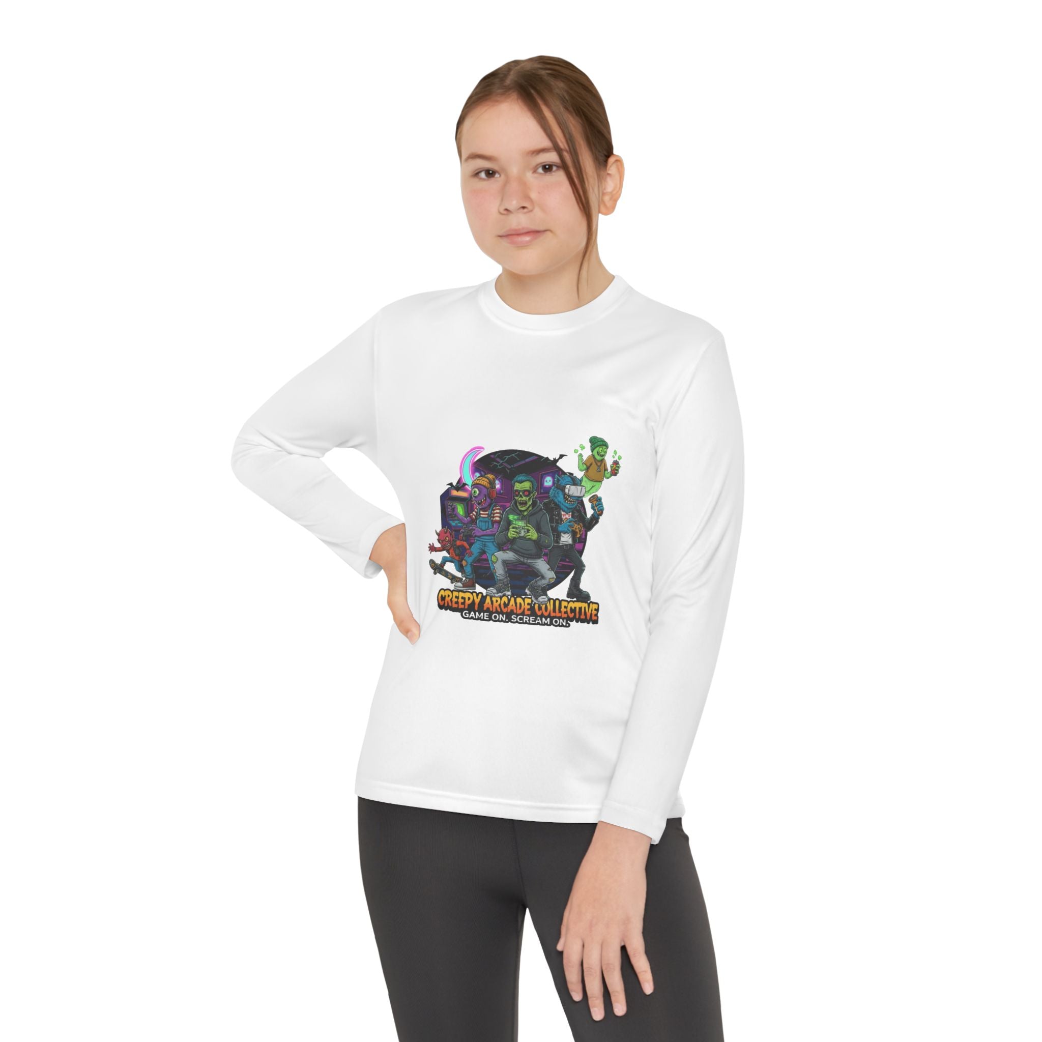 Creepy Arcade Collecting Youth Long Sleeve Tee, Kids Gamer Shirt, Halloween Costume, Teen Casual Wear, Fantasy T-Shirt