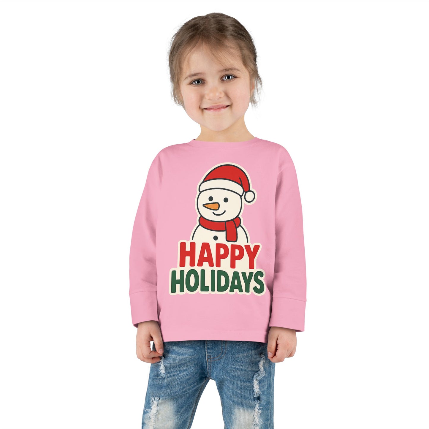 Toddler Long Sleeve Tee — 'Happy Holidays' Snowman Kids Christmas Shirt