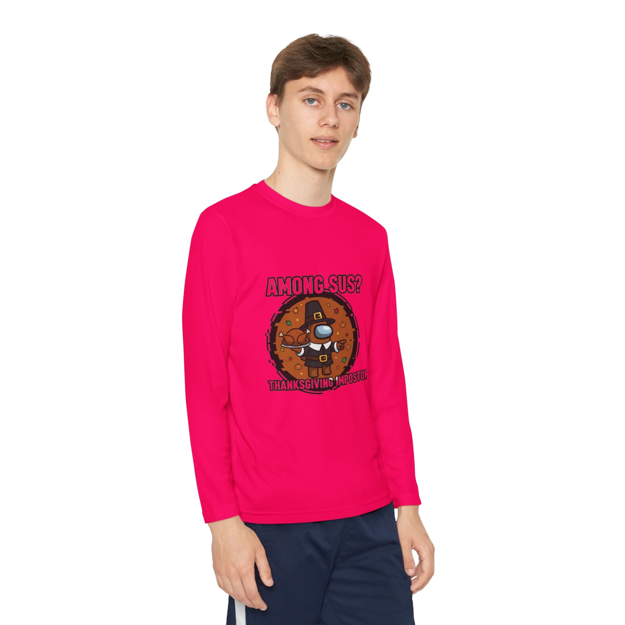 Among Sus? Thanksgiving Impostor Youth Tee, Fun Youth T-Shirt, Gamer Apparel for Kids, Long Sleeve Graphic Tee, Funny Thanksgiving Gift