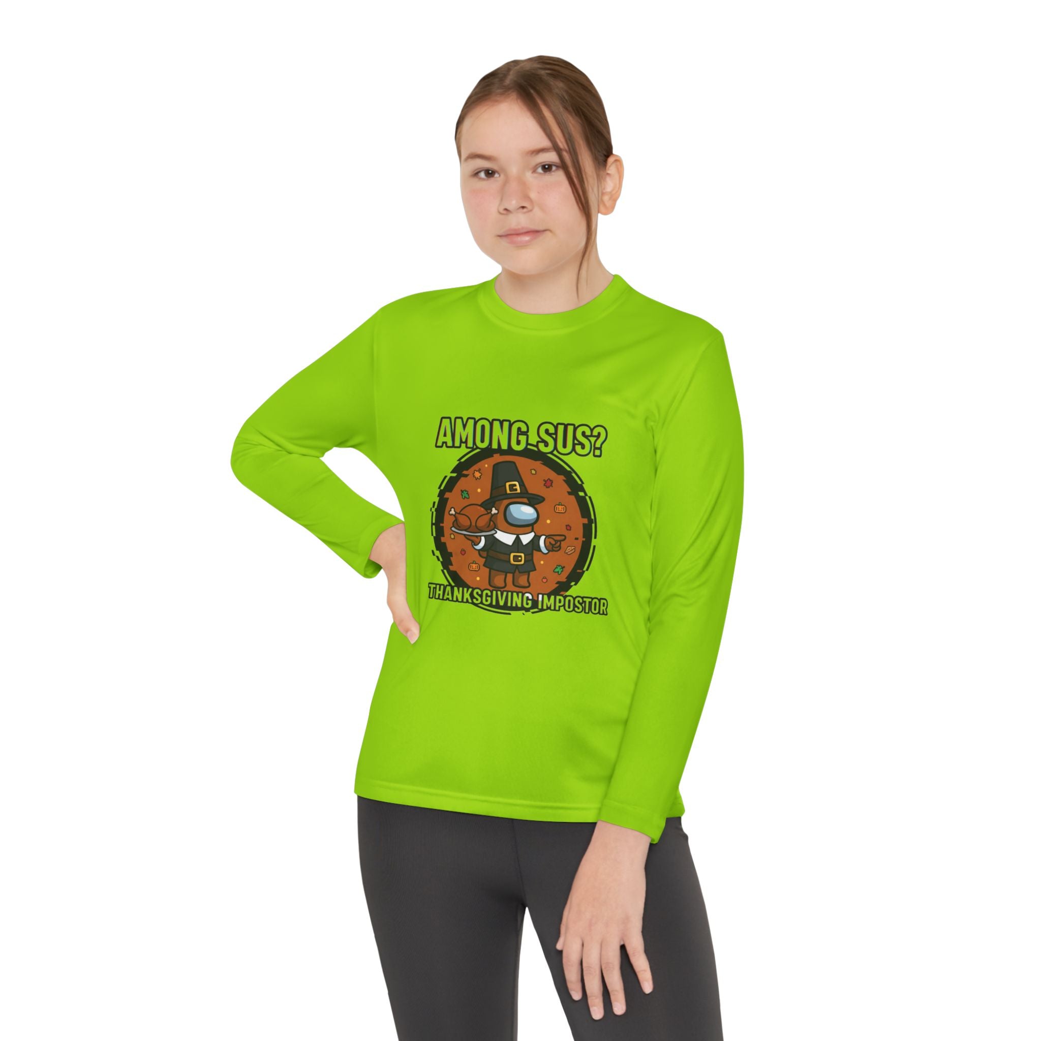 Among Sus? Thanksgiving Impostor Youth Tee, Fun Youth T-Shirt, Gamer Apparel for Kids, Long Sleeve Graphic Tee, Funny Thanksgiving Gift