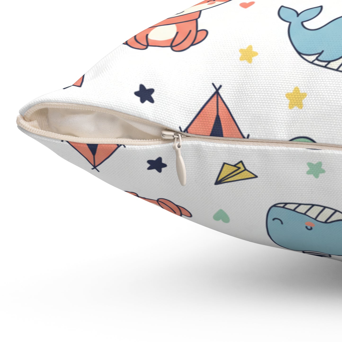 Kids Adventure Animal Pattern Square Pillow — Cute Fox, Whale & Turtle Nursery Decor (free shipping)