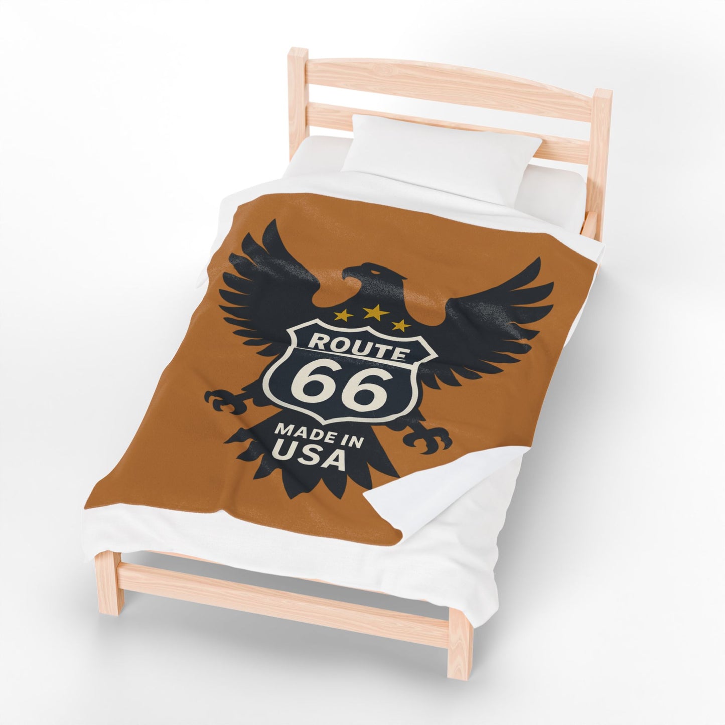 Route 66 Eagle Velveteen Plush Blanket — Made in USA Vintage Travel Throw