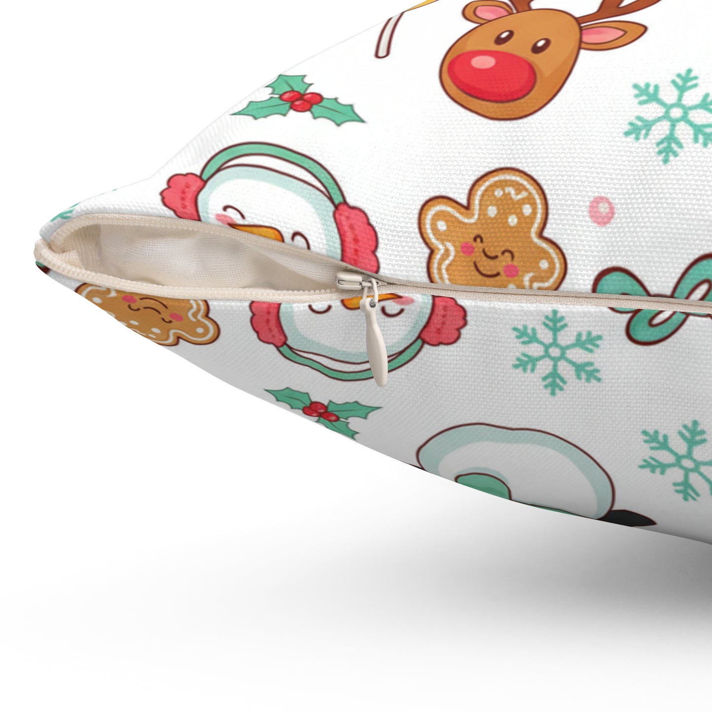 Cute Christmas Pattern Pillow — Penguins, Snowmen & Reindeer Holiday Throw Pillow (free shipping)