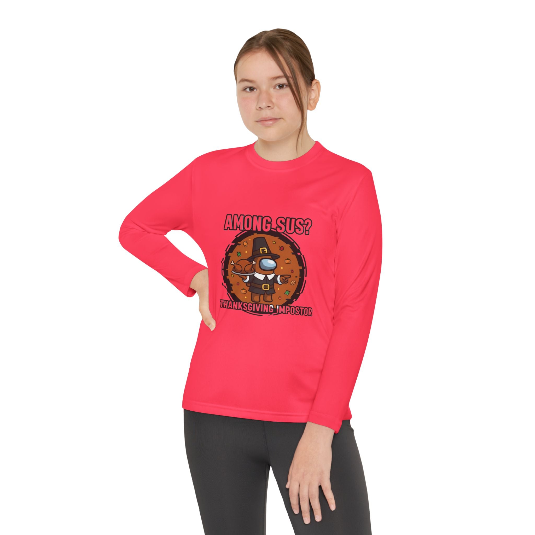 Among Sus? Thanksgiving Impostor Youth Tee, Fun Youth T-Shirt, Gamer Apparel for Kids, Long Sleeve Graphic Tee, Funny Thanksgiving Gift