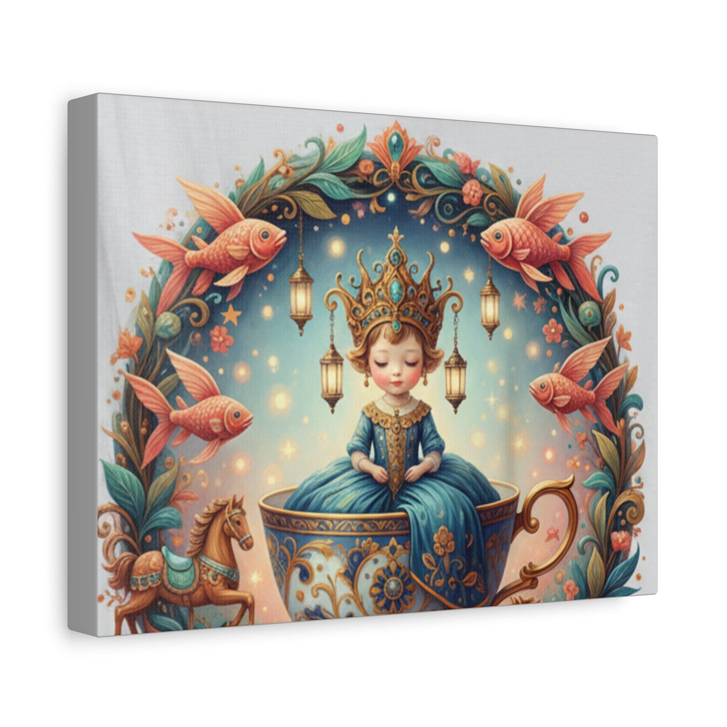 Whimsical Princess Tea Cup Canvas Wall Art — Fairy Tale Kids Luxury Room Decor (free shipping)