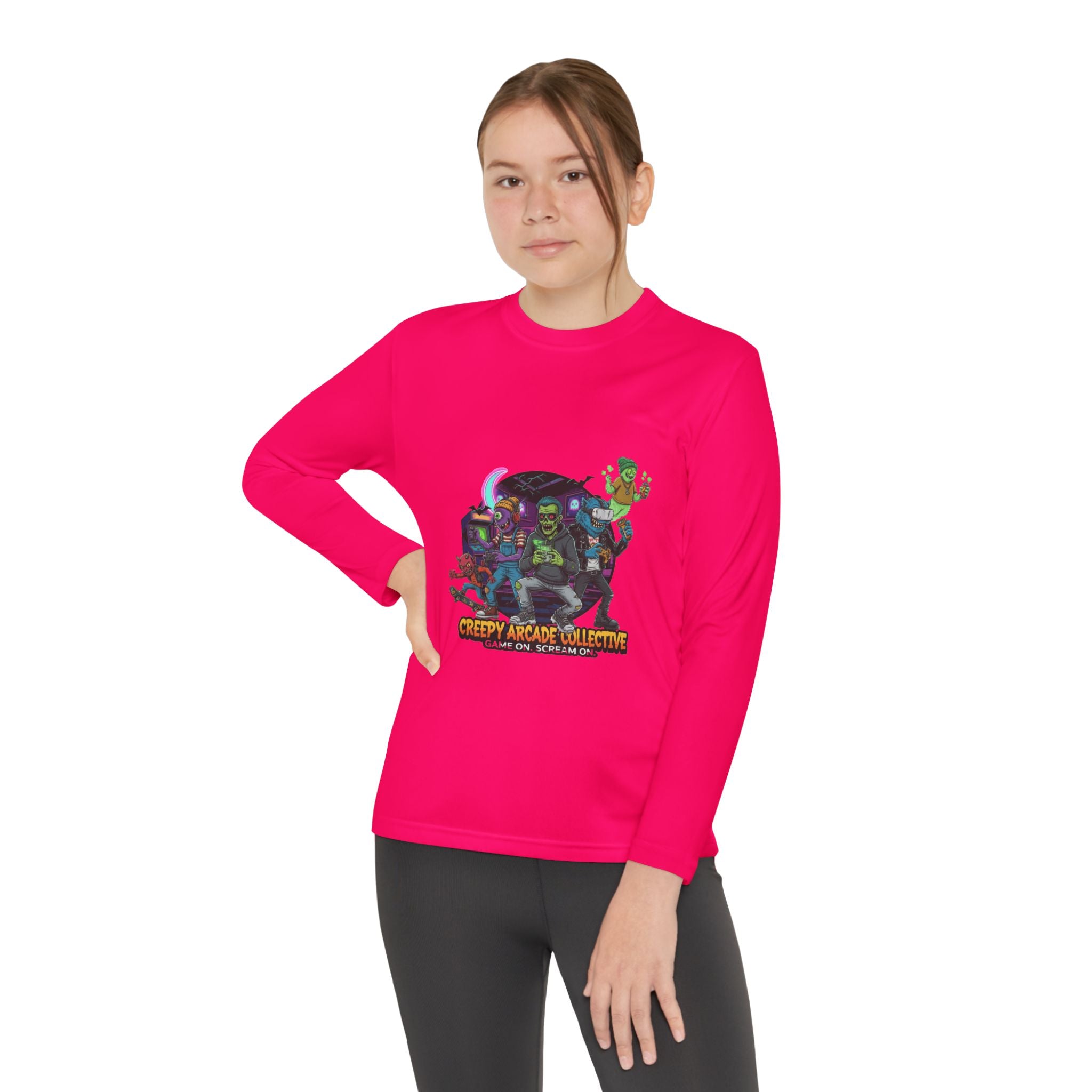 Creepy Arcade Collecting Youth Long Sleeve Tee, Kids Gamer Shirt, Halloween Costume, Teen Casual Wear, Fantasy T-Shirt