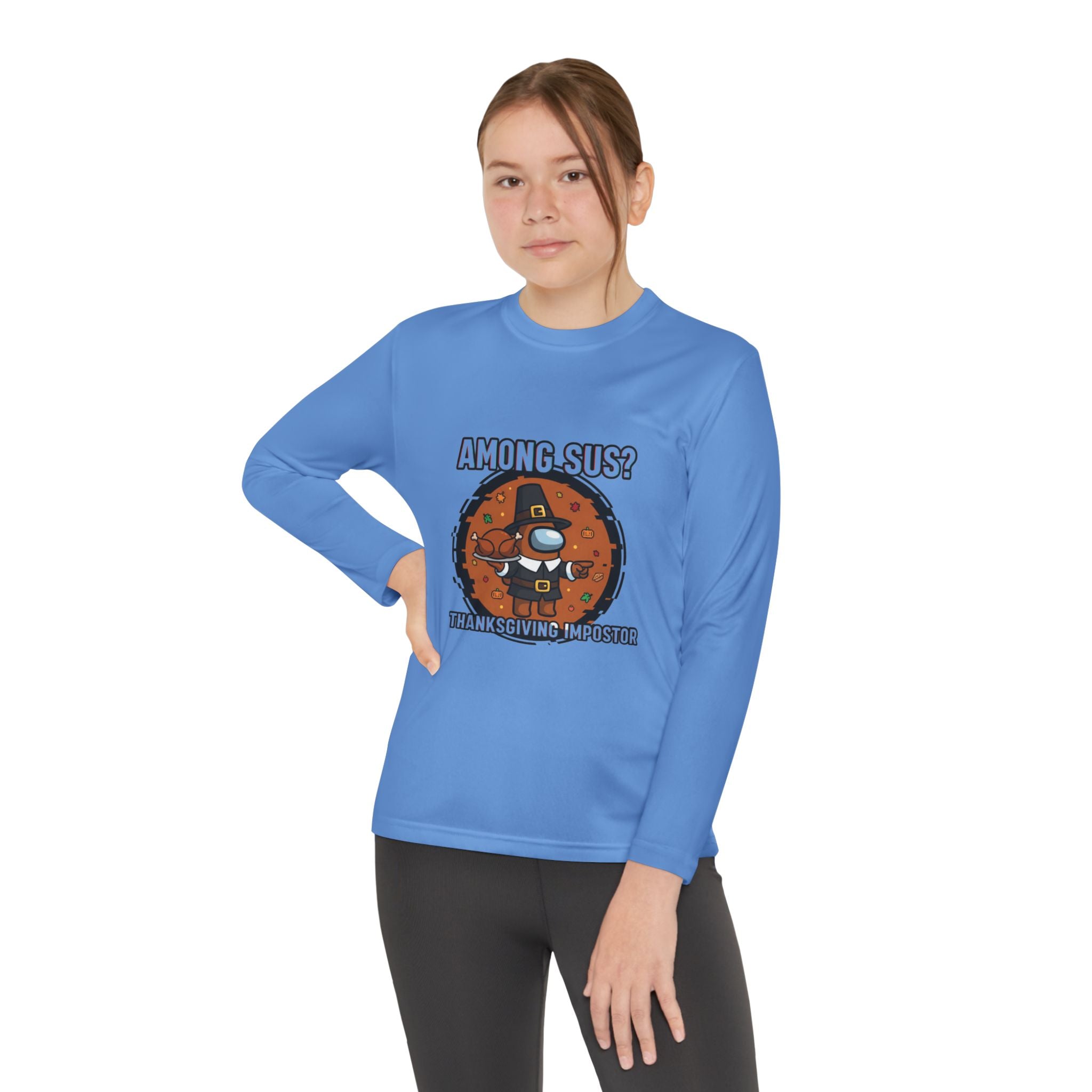 Among Sus? Thanksgiving Impostor Youth Tee, Fun Youth T-Shirt, Gamer Apparel for Kids, Long Sleeve Graphic Tee, Funny Thanksgiving Gift