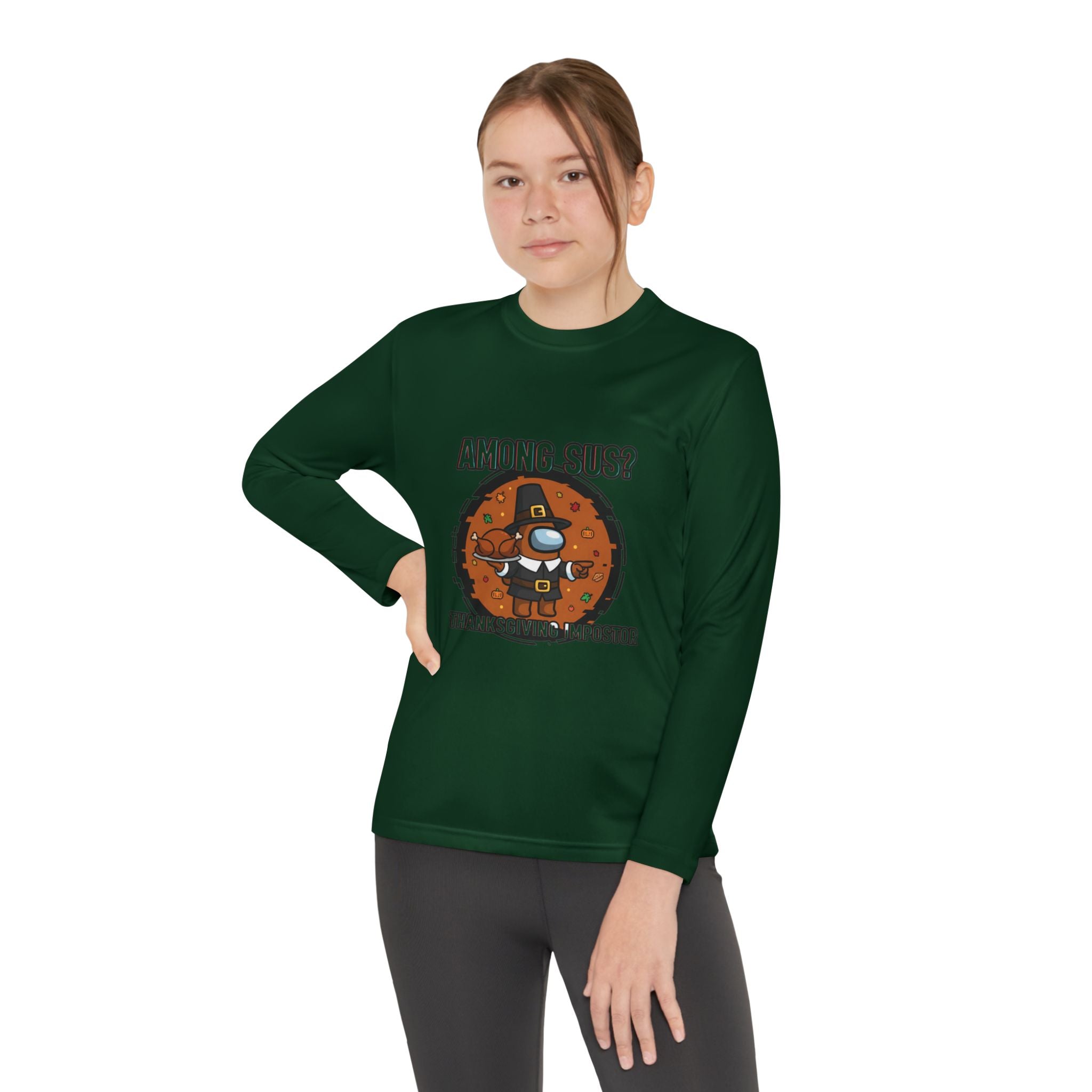 Among Sus? Thanksgiving Impostor Youth Tee, Fun Youth T-Shirt, Gamer Apparel for Kids, Long Sleeve Graphic Tee, Funny Thanksgiving Gift