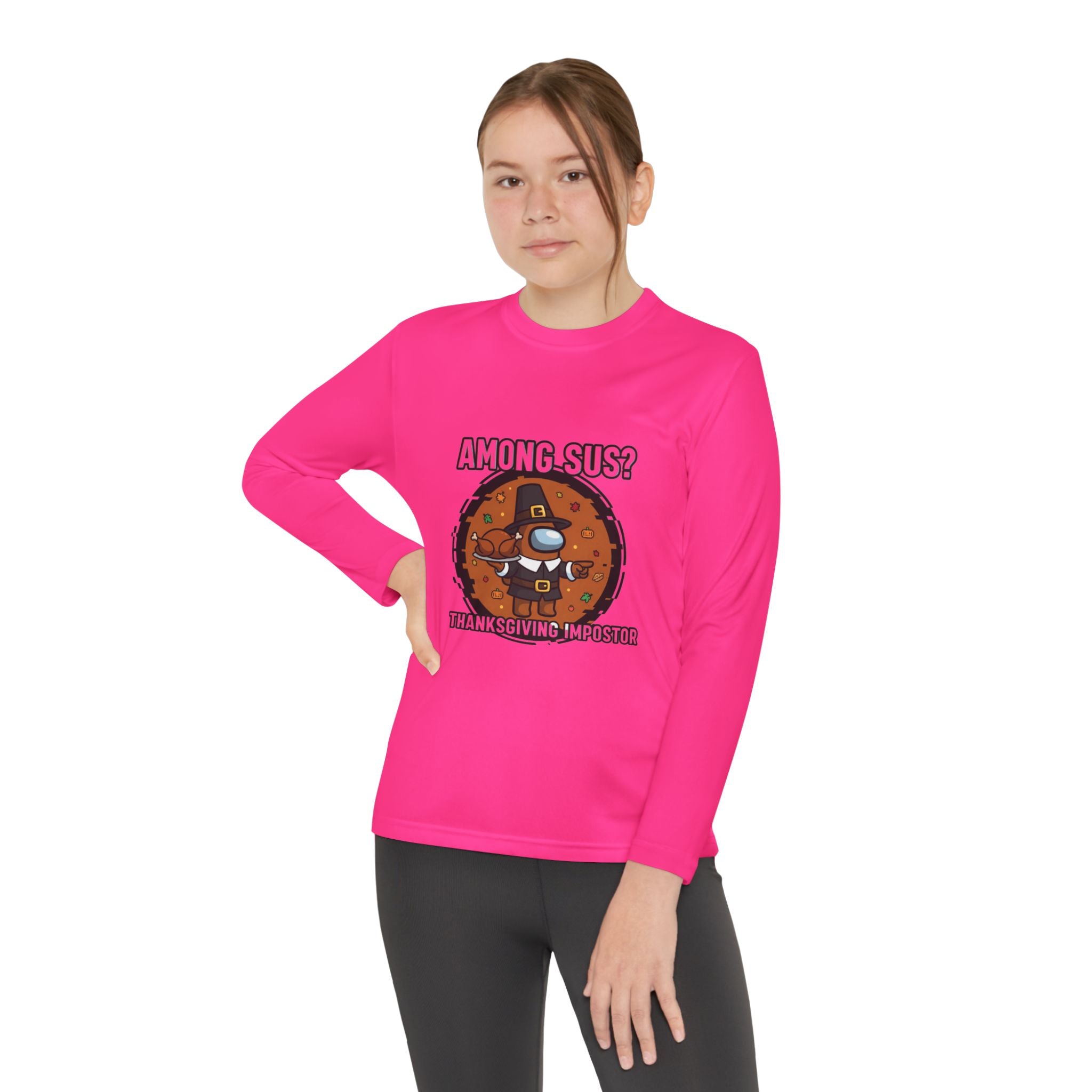 Among Sus? Thanksgiving Impostor Youth Tee, Fun Youth T-Shirt, Gamer Apparel for Kids, Long Sleeve Graphic Tee, Funny Thanksgiving Gift