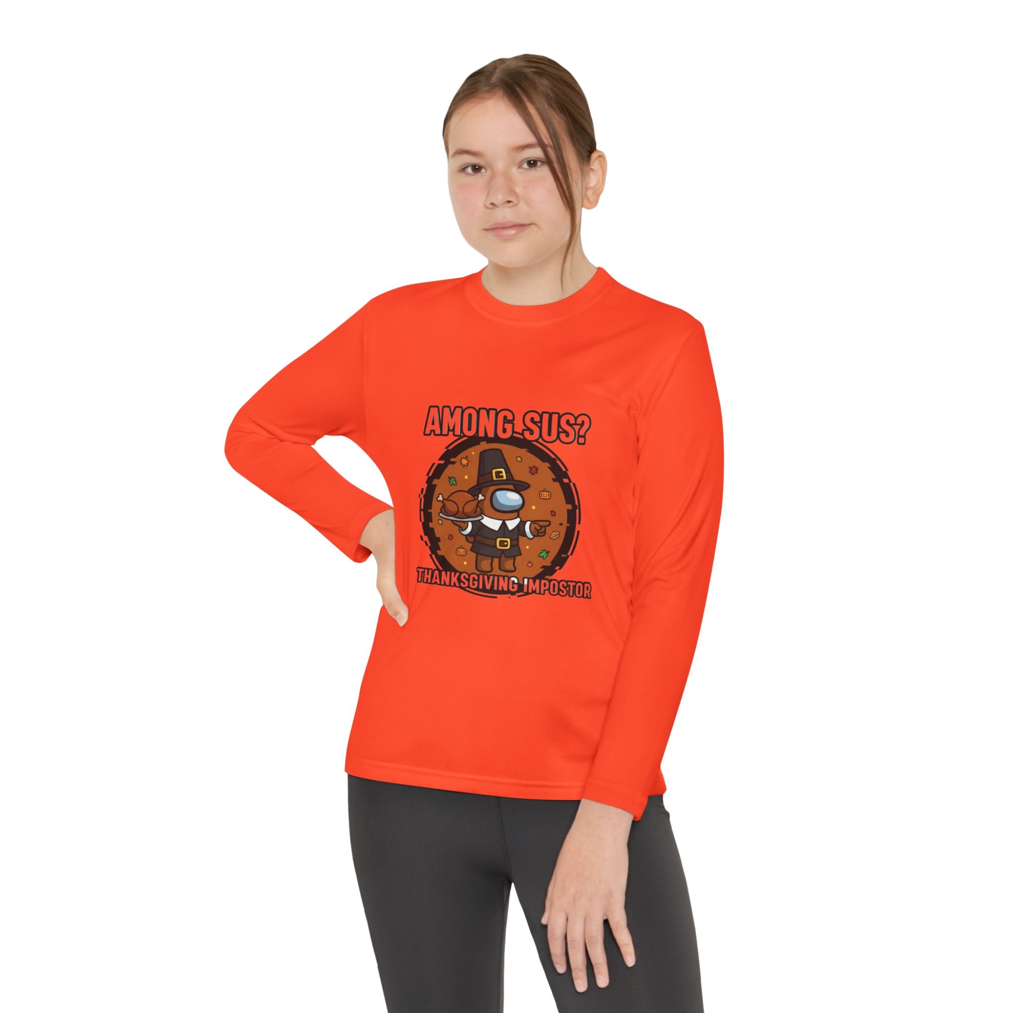 Among Sus? Thanksgiving Impostor Youth Tee, Fun Youth T-Shirt, Gamer Apparel for Kids, Long Sleeve Graphic Tee, Funny Thanksgiving Gift