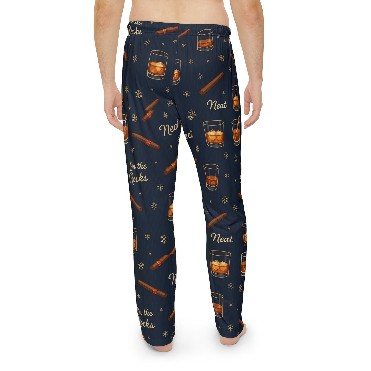 Whiskey & Cigar - whiskey neat- whiskey on the rocks- Pajama Pants — Men’s Novelty Lounge Pants ("Neat" On the Rocks Pattern)