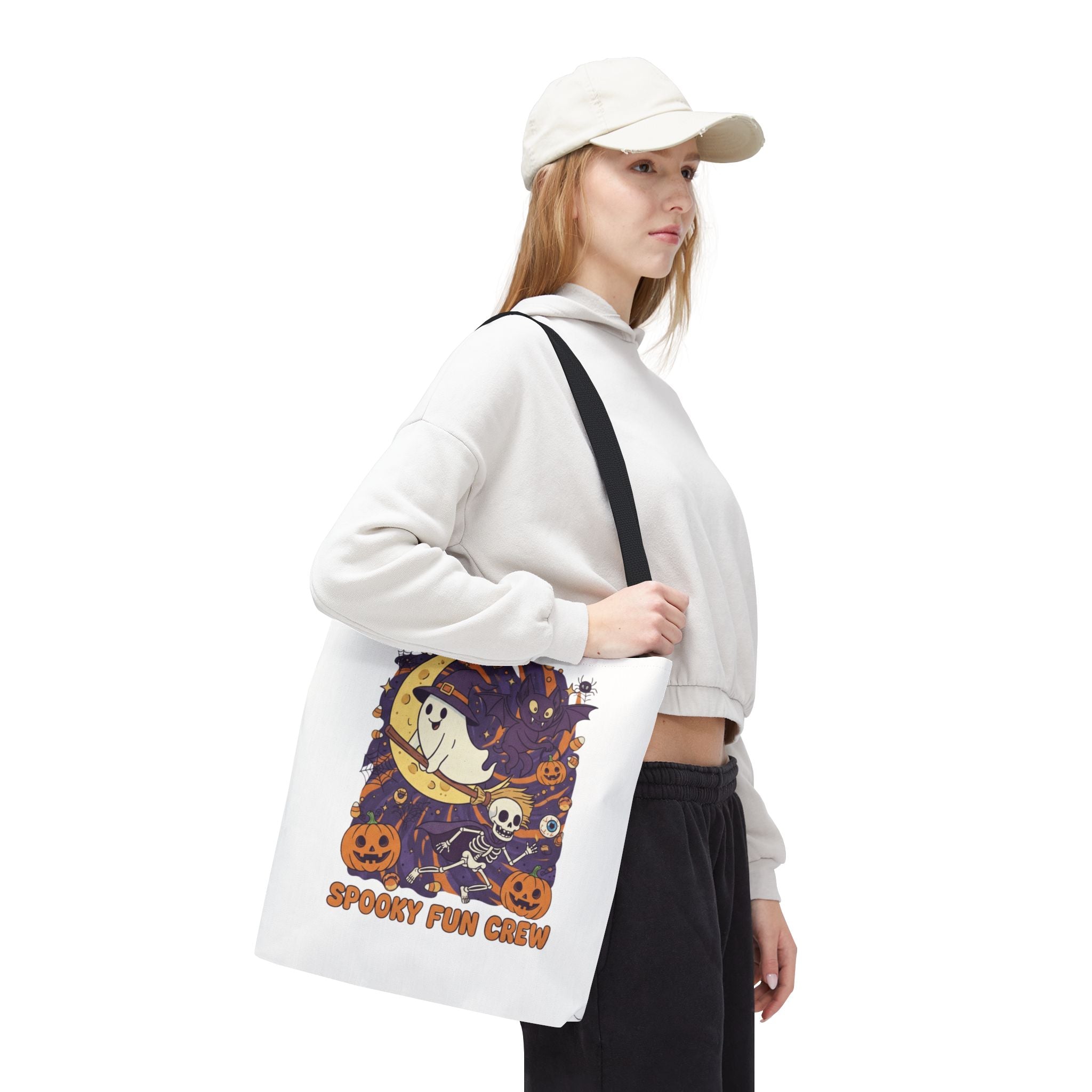 Spooky Fun Crew Halloween Tote Bag, Trick or Treat Bag, Haunted House Accessory, Fall Gift, Party Favor