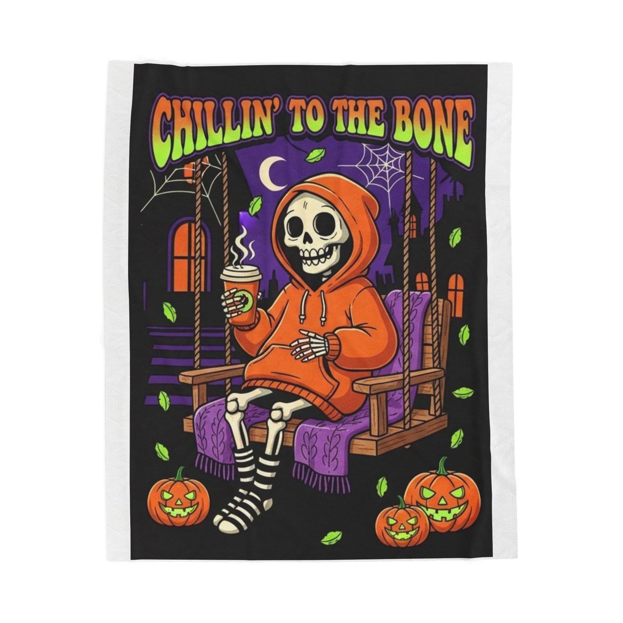 Chillin' to the Bone Skeleton Blanket, Cozy Halloween Throw, Spooky Decor, Plush Bed Blanket, Fall Home Accents
