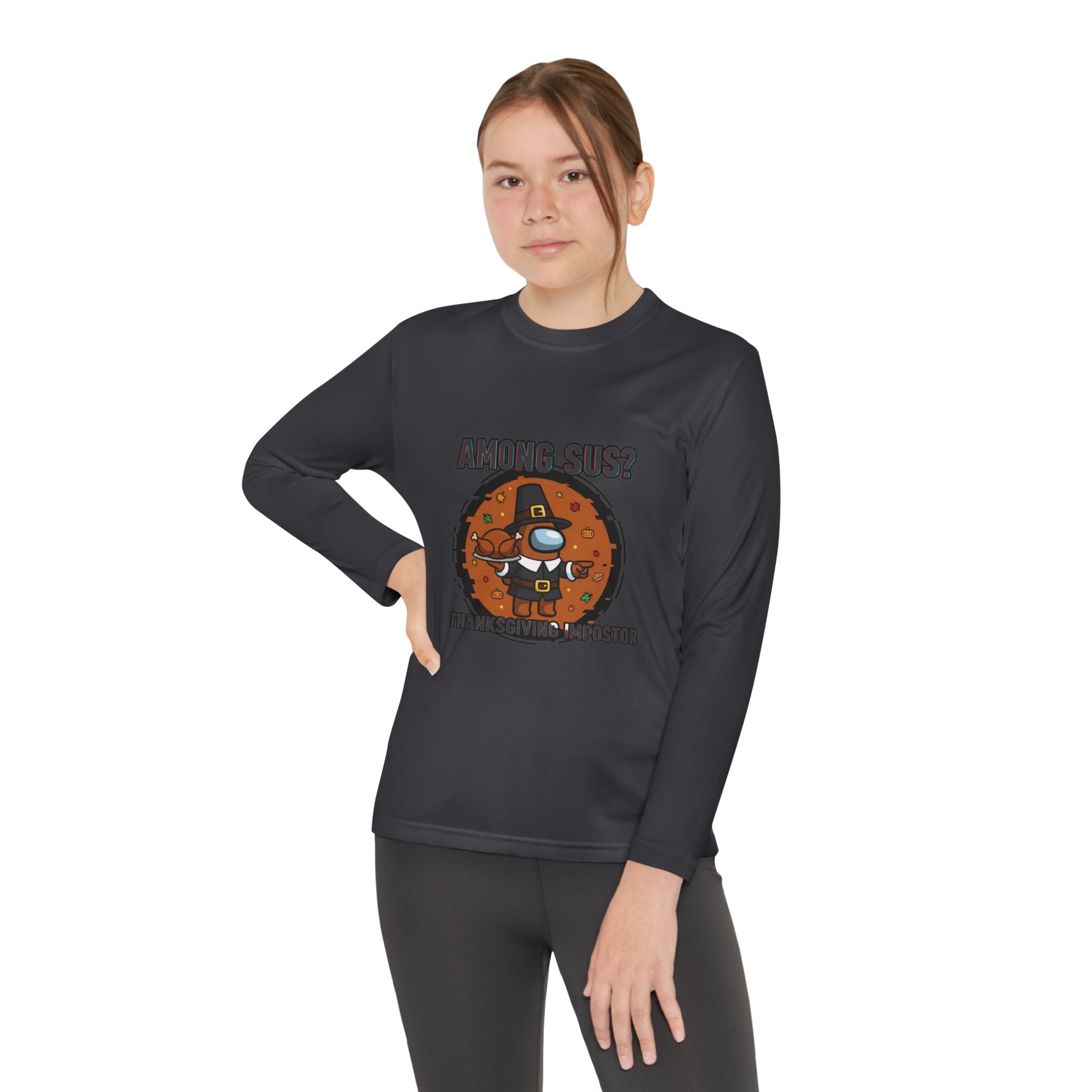 Among Sus? Thanksgiving Impostor Youth Tee, Fun Youth T-Shirt, Gamer Apparel for Kids, Long Sleeve Graphic Tee, Funny Thanksgiving Gift