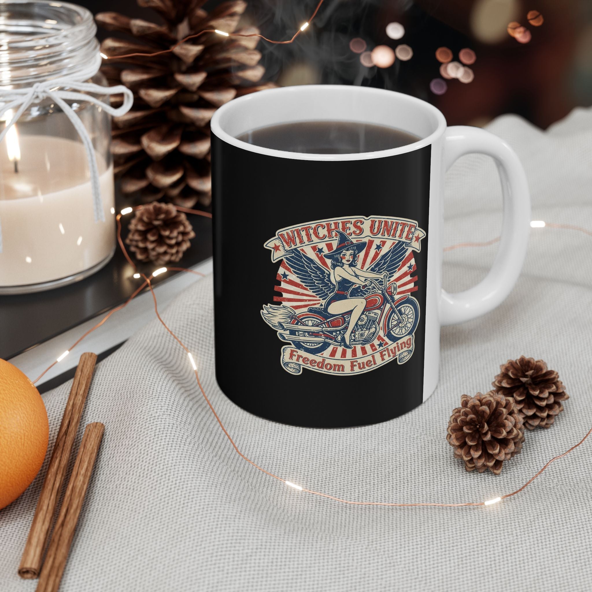 Vintage Freedom Rider Ceramic Mug - Perfect for Bikers, Gifts for Him/Her, Coffee Lovers, Independence Day Decor, Home Office