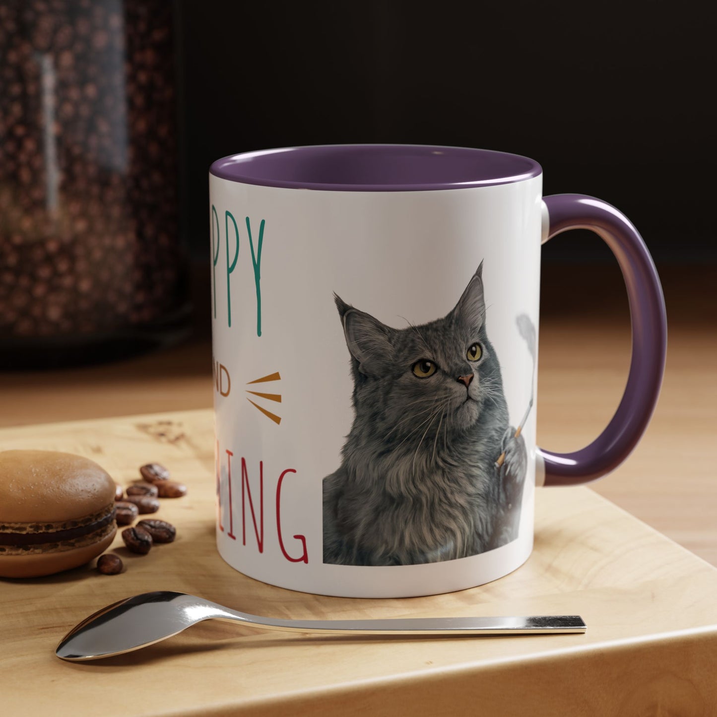 Happy and Dazzling smoking Cat Coffee Mug — Cute Cat smoking a cigarette Illustration Accent Mug (11/15 oz) (free shipping)