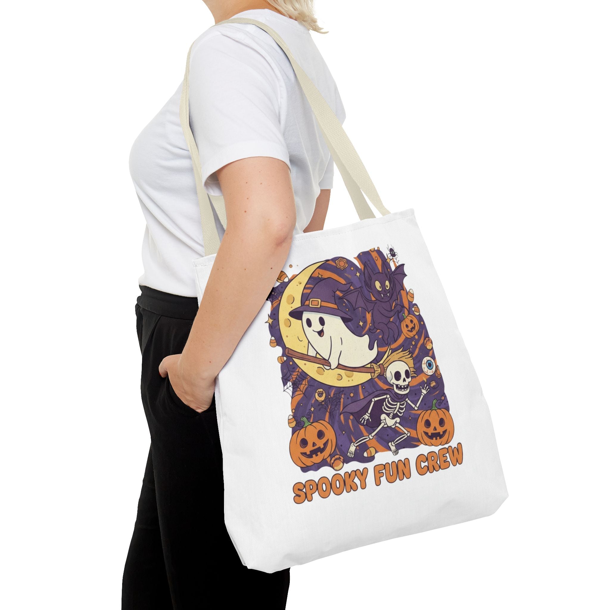Spooky Fun Crew Halloween Tote Bag, Trick or Treat Bag, Haunted House Accessory, Fall Gift, Party Favor