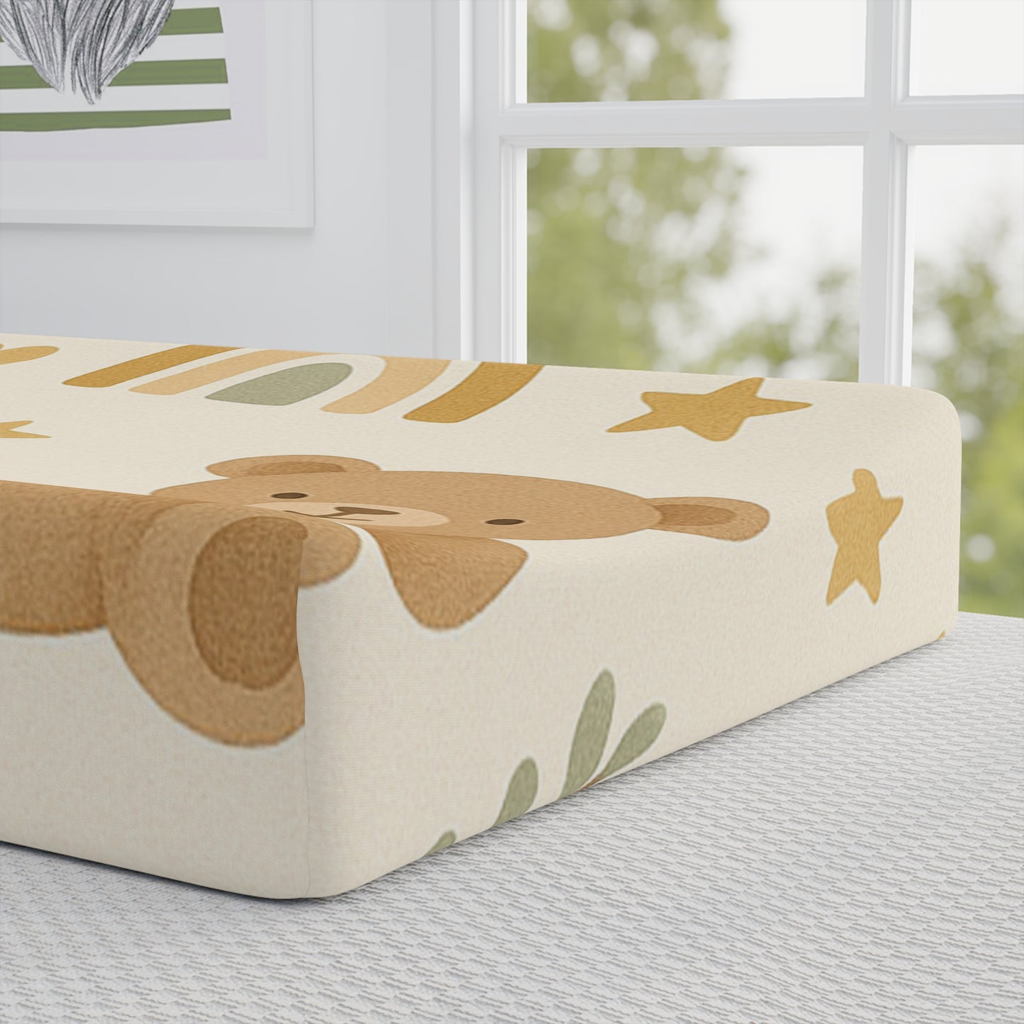 Whimsical Baby Changing Pad Cover - Cute Animal Design with Stars & Rainbows